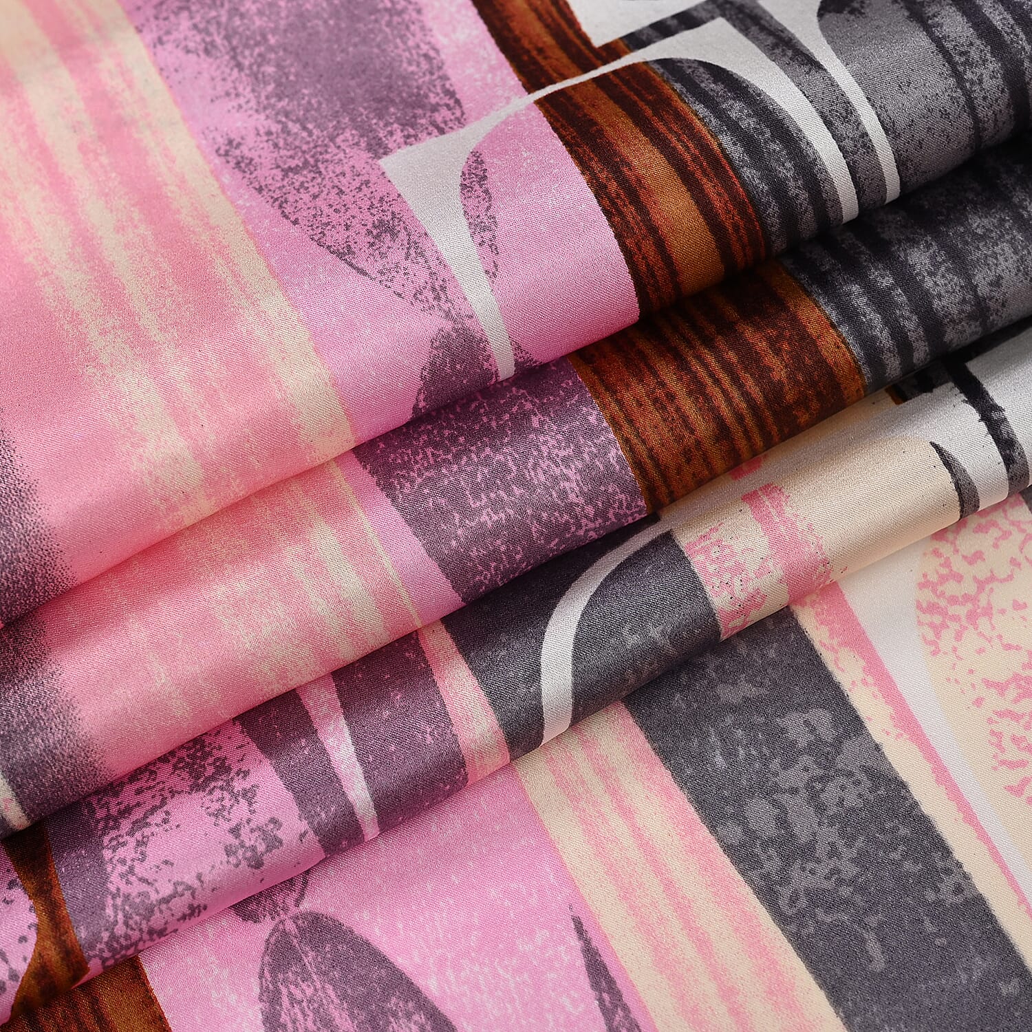 La Marey 100% Mulberry Silk Printed Scarf (Size 170x55cm) - Grey & Pink