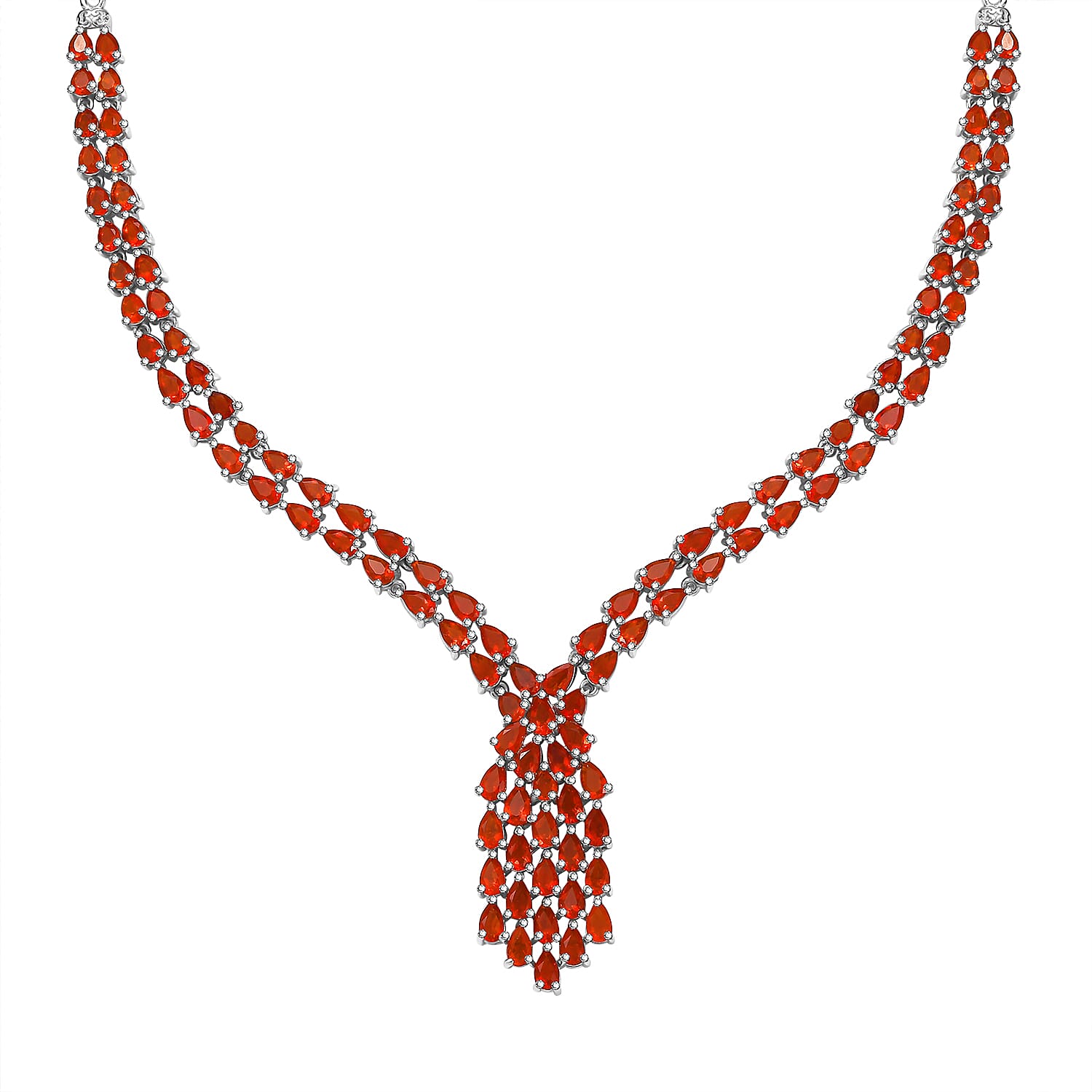 Natural Salamanca Fire Opal Necklace (Size - 20) in Rhodium Overlay Sterling Silver 14.78 Ct, Silver Wt. 18.68 Gms