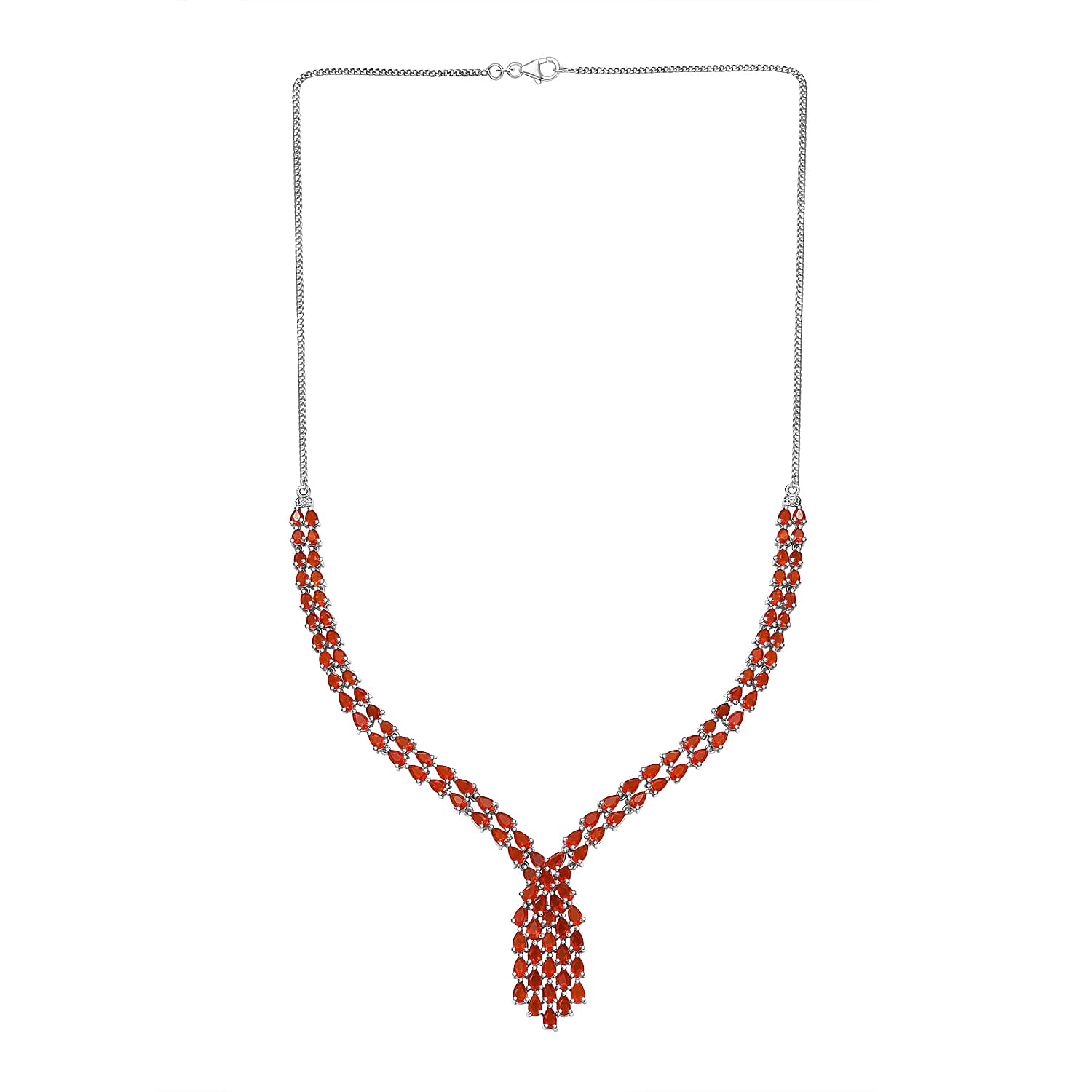 Natural Salamanca Fire Opal Necklace (Size - 20) in Rhodium Overlay Sterling Silver 14.78 Ct, Silver Wt. 18.68 Gms
