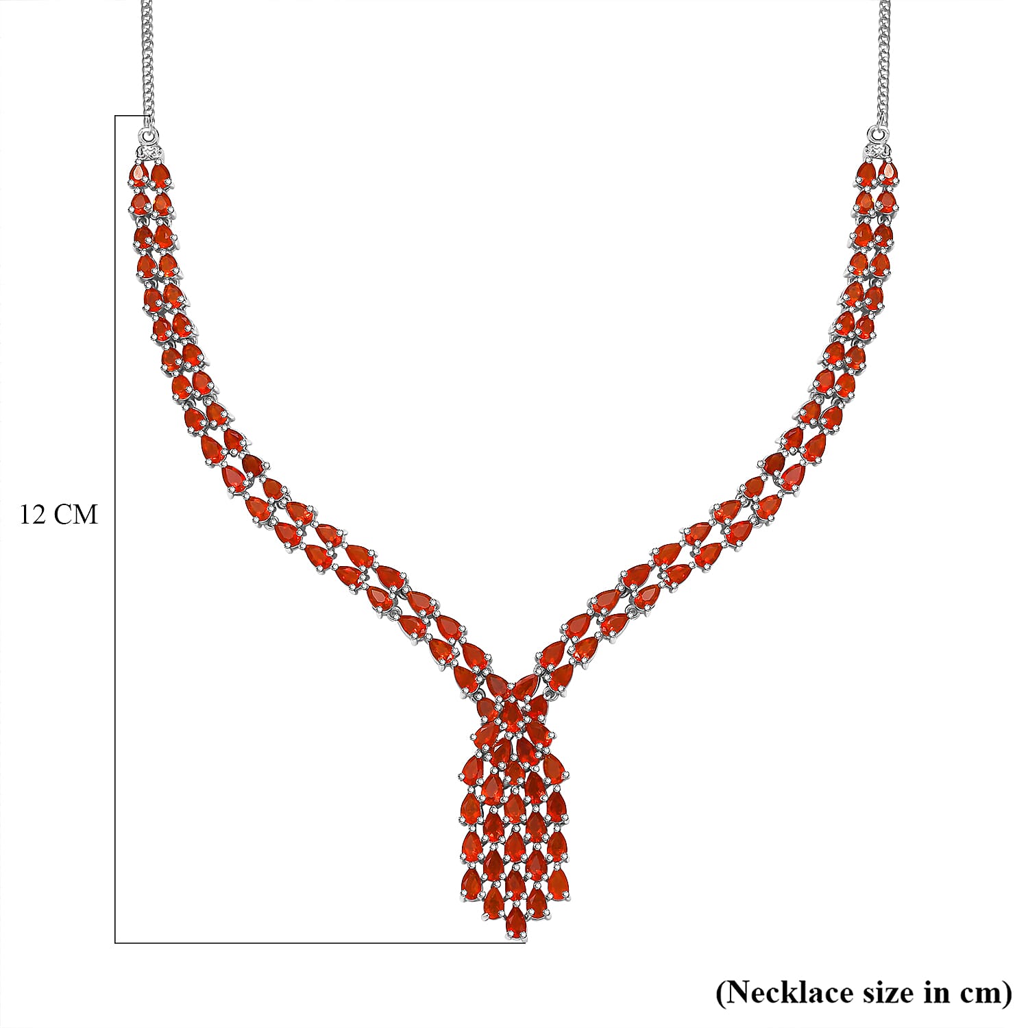 Natural Salamanca Fire Opal Necklace (Size - 20) in Rhodium Overlay Sterling Silver 14.78 Ct, Silver Wt. 18.68 Gms
