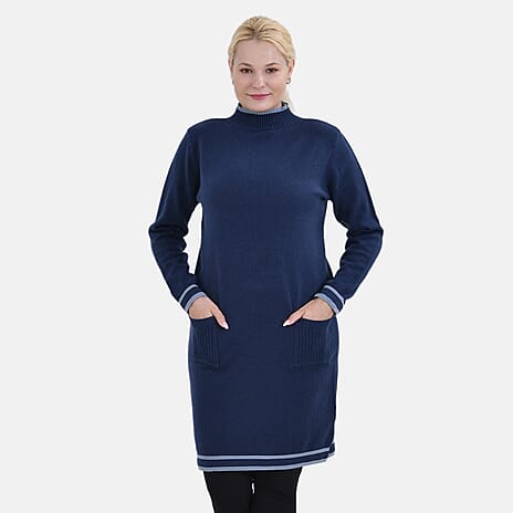 Limited Collection La Marey Cotton Blend Knitted Dress (Size L-XL) - Navy - Cream