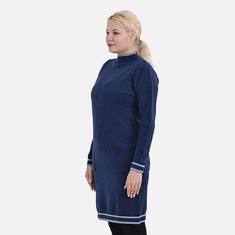 Limited Collection La Marey Cotton Blend Knitted Dress (Size L-XL) - Navy - Cream