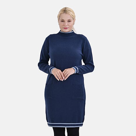 Limited Collection La Marey Cotton Blend Knitted Dress (Size L-XL) - Navy - Cream