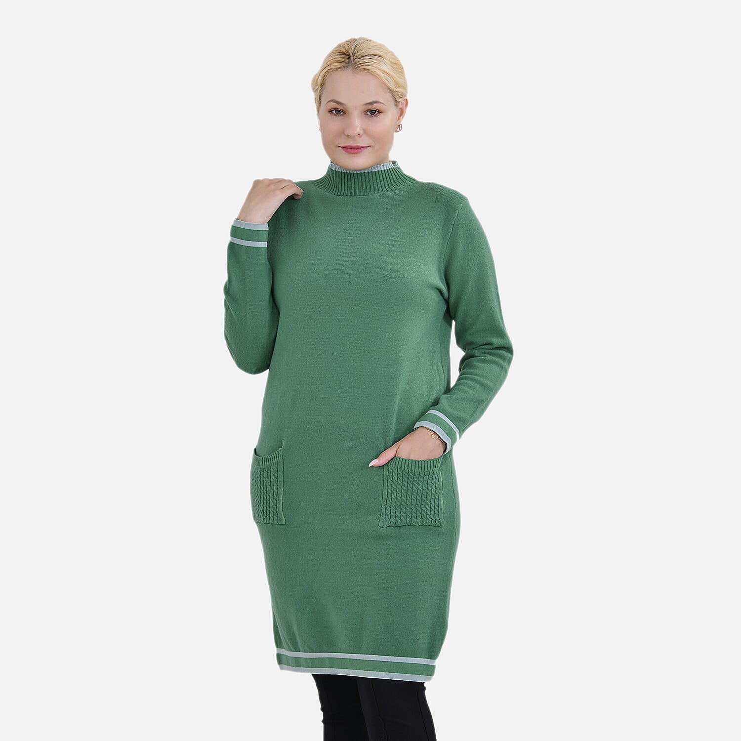 Limited Collection La Marey Cotton Blend Knitted Dress (Size S-M) - Green & Grey