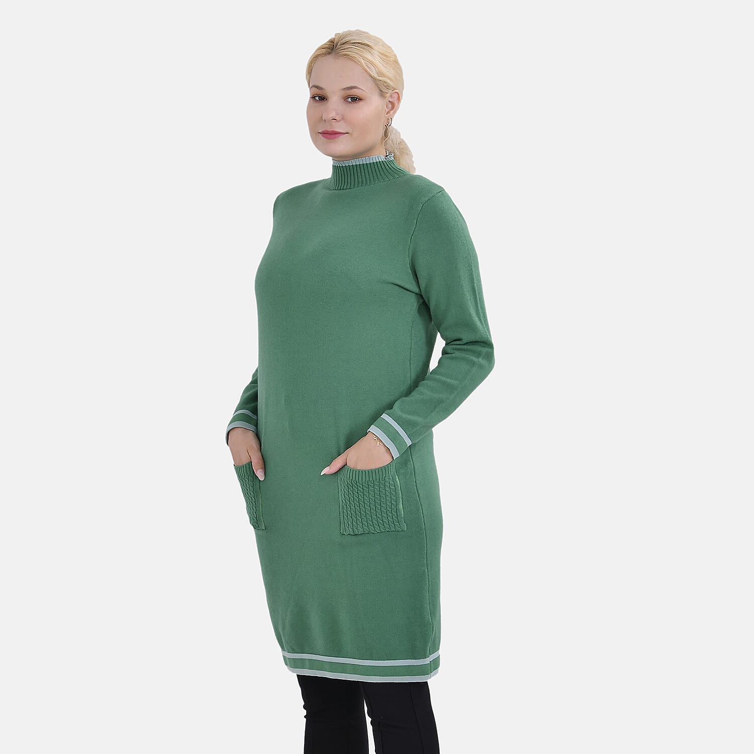 Limited Collection La Marey Cotton Blend Knitted Dress (Size S-M) - Green & Grey