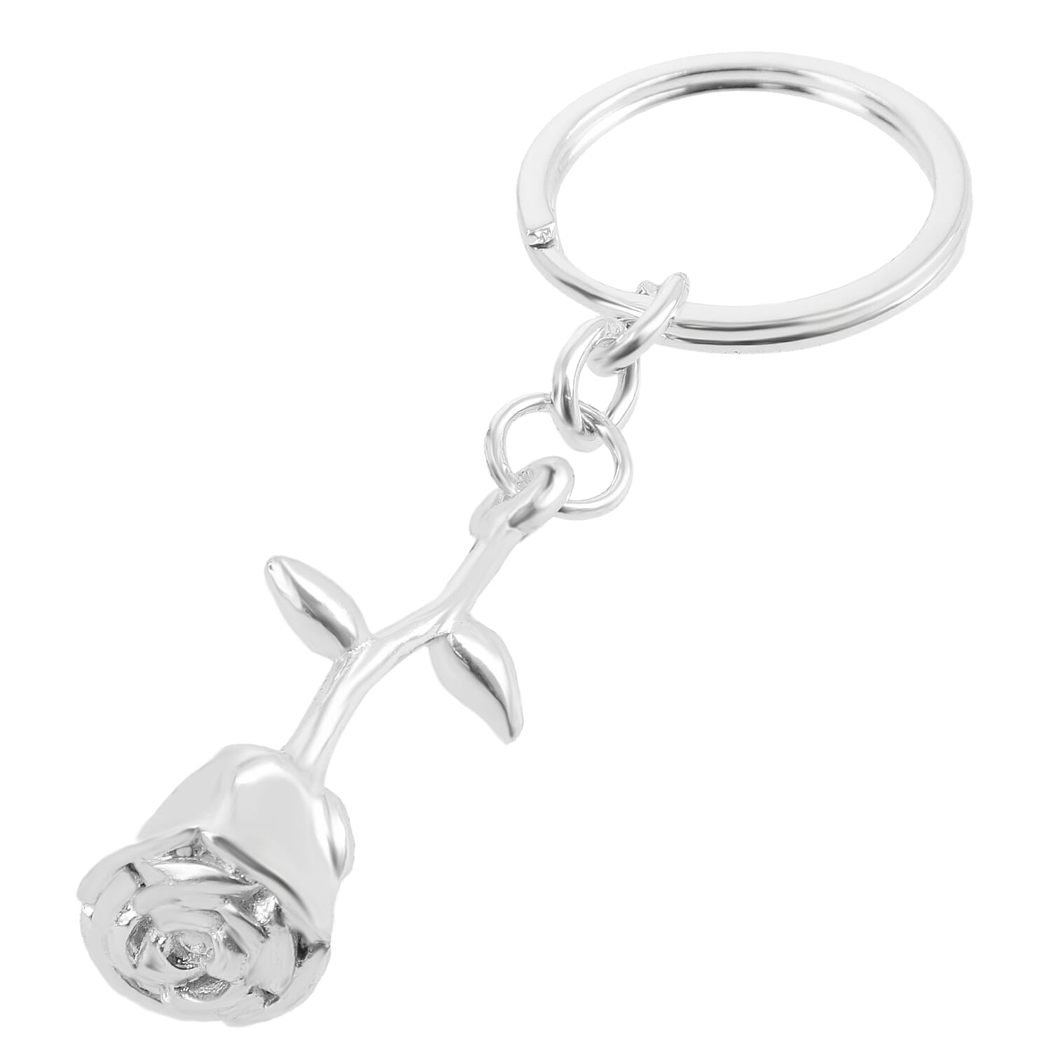 Rose Keychain in Silver Tone