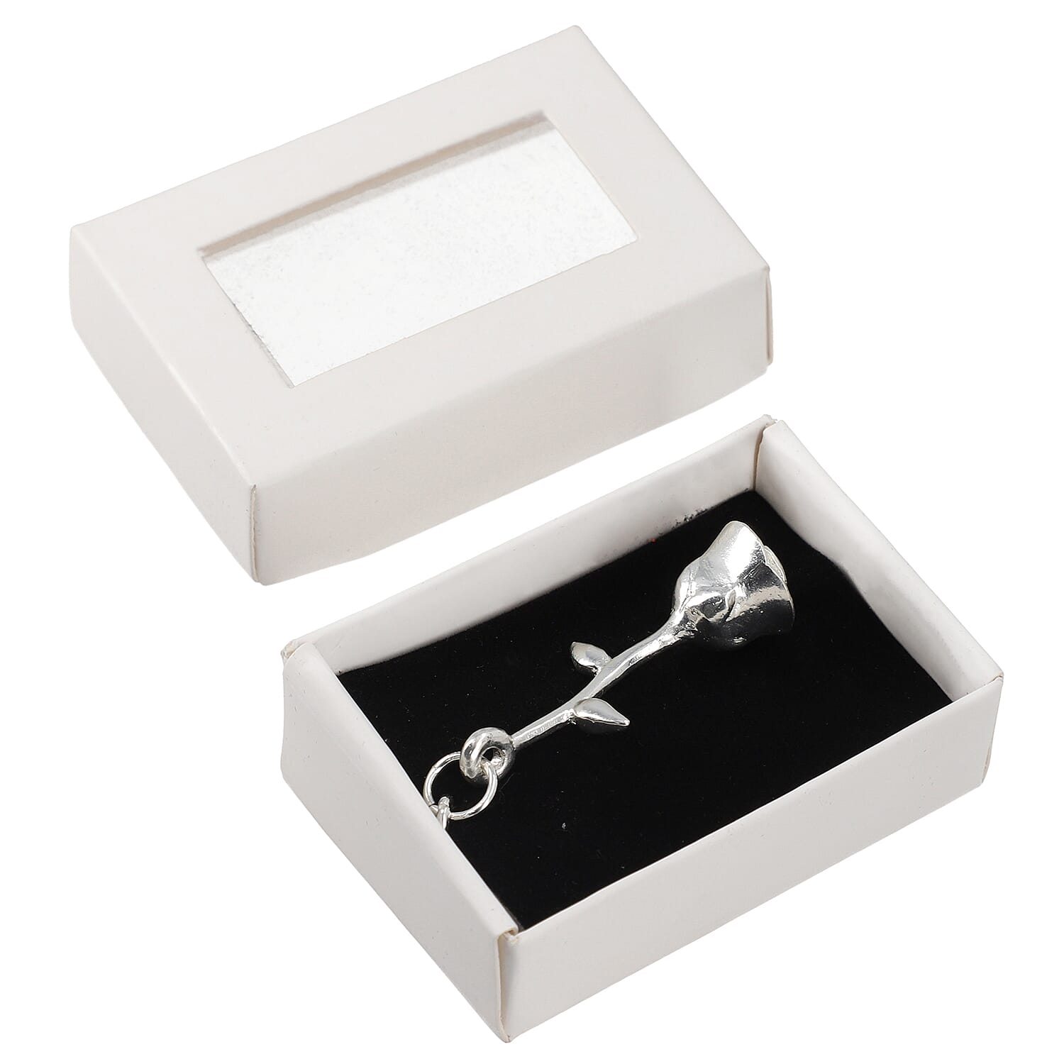 Rose Keychain in Silver Tone