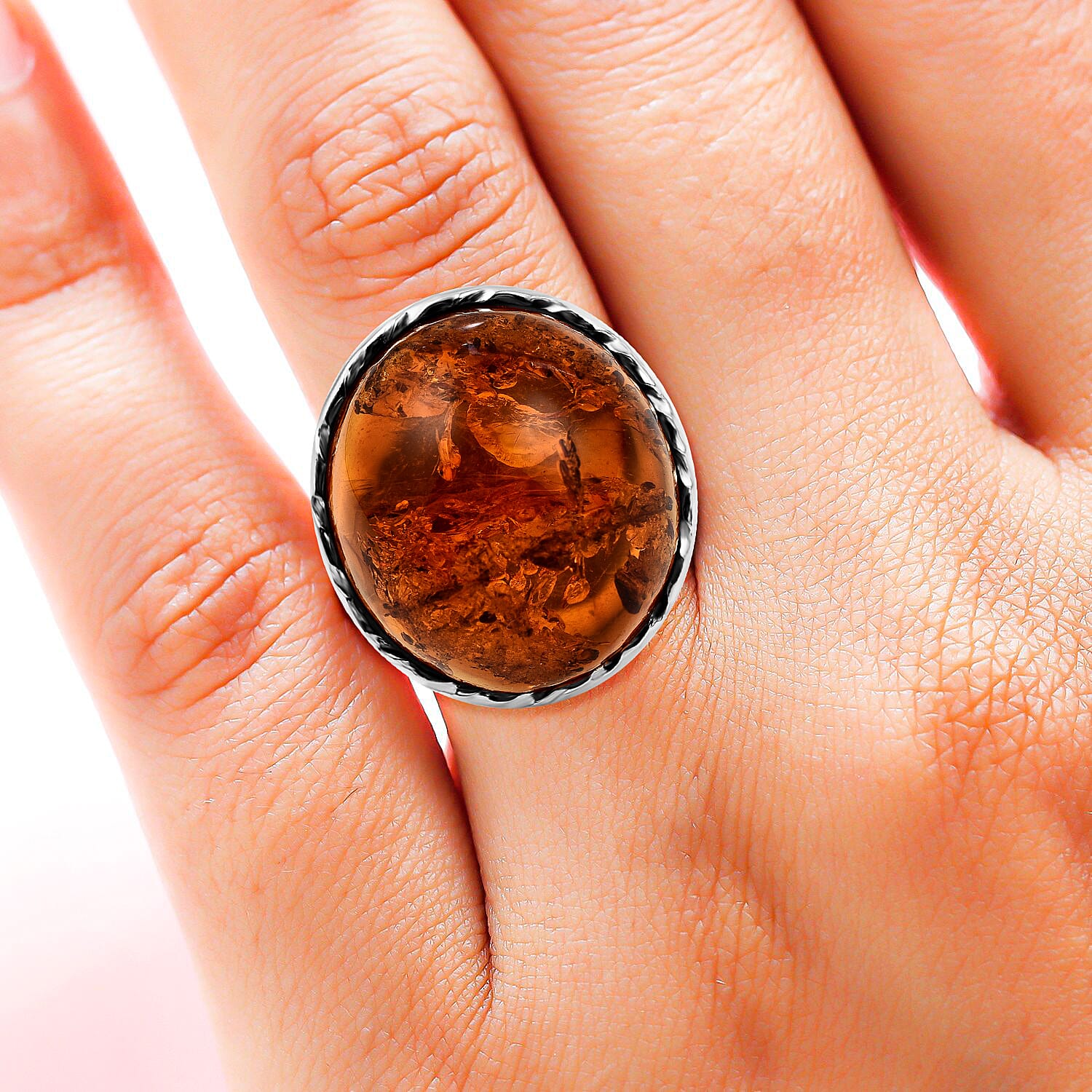 Natural Baltic Amber Ring in Sterling Silver