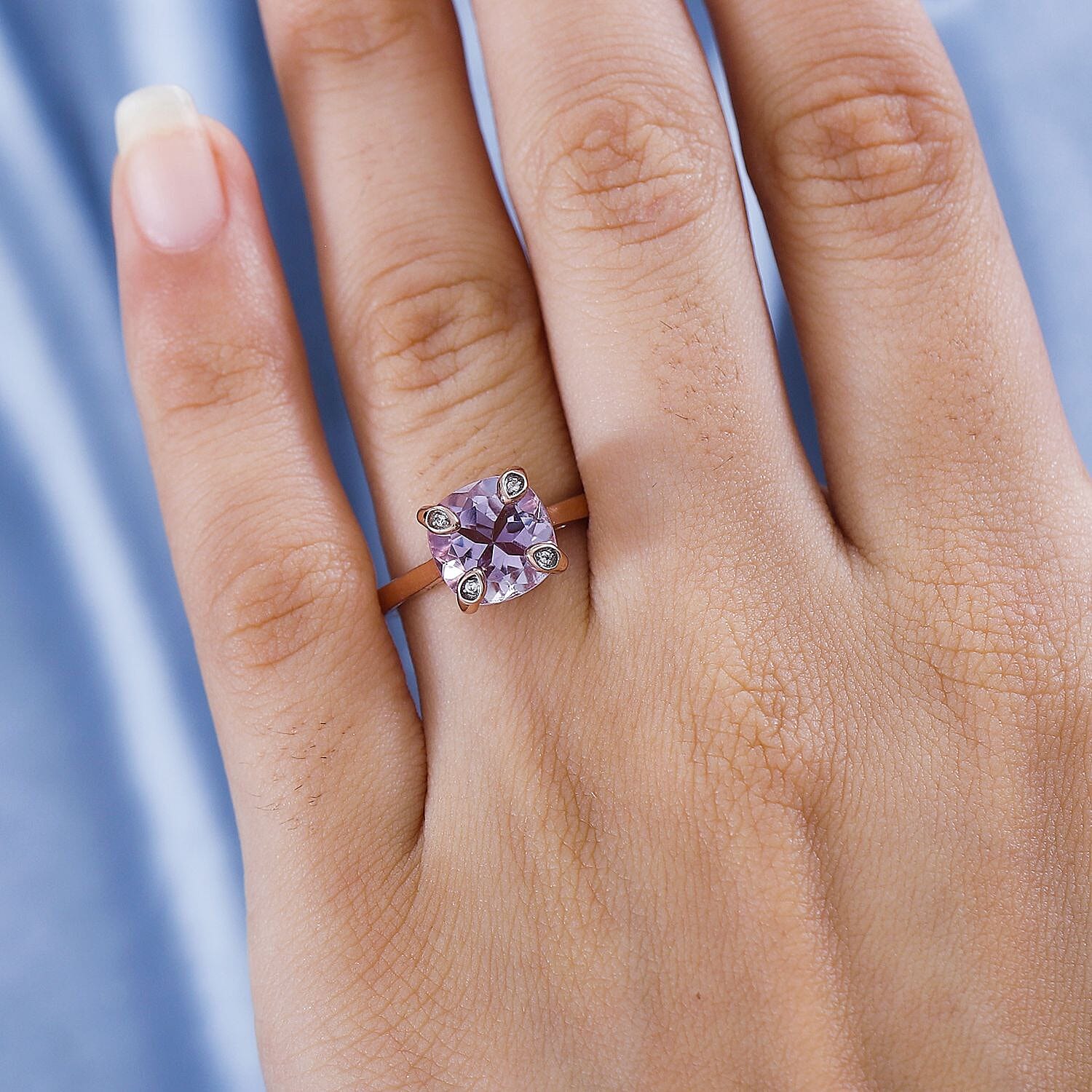 Pink Amethyst & White Zircon Solitaire Ring in 14K RG Overlay Sterling Silver 2.67 Ct.