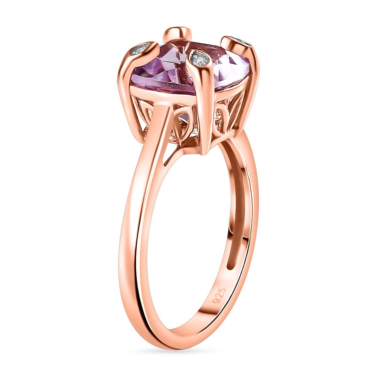 Pink Amethyst & White Zircon Solitaire Ring in 14K RG Overlay Sterling Silver 2.67 Ct.