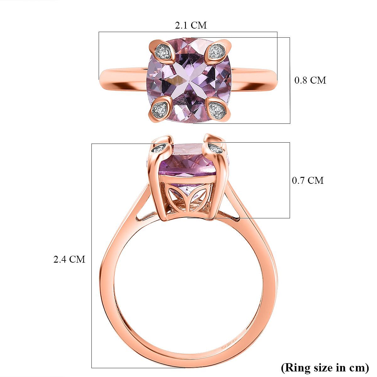 Pink Amethyst & White Zircon Solitaire Ring in 14K RG Overlay Sterling Silver 2.67 Ct.