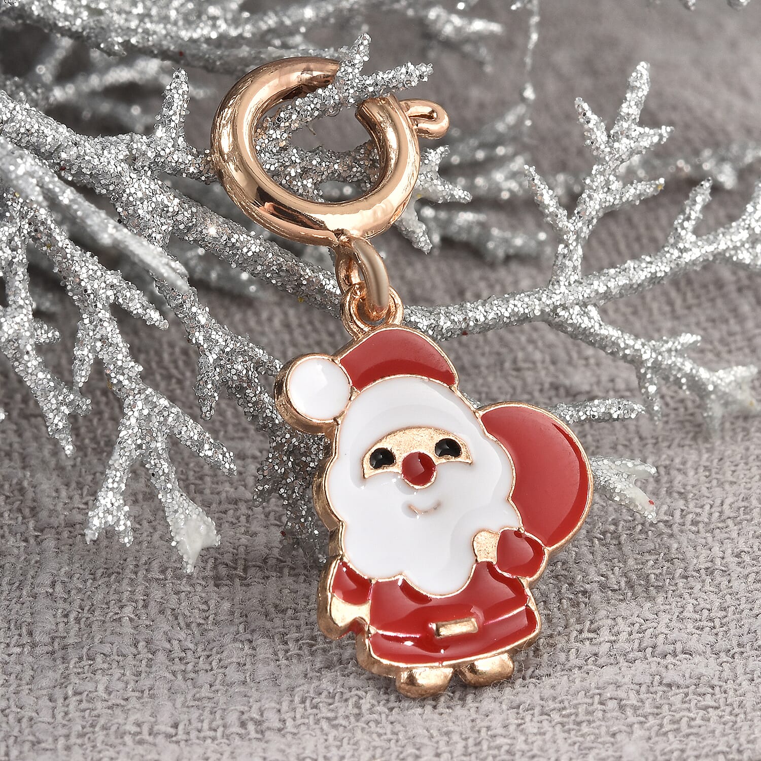 Christmas Santa Claus Enamelled Charm in Yellow Gold Tone