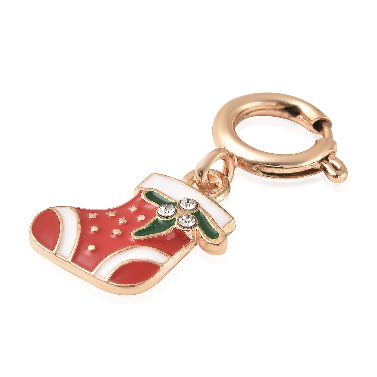Christmas Theme Multi Purpose White Austrian Crystal Enamelled Charm in Yellow Gold Tone