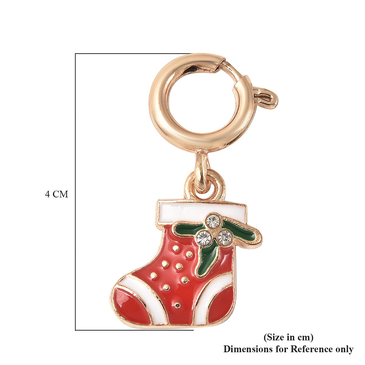 Christmas Theme Multi Purpose White Austrian Crystal Enamelled Charm in Yellow Gold Tone