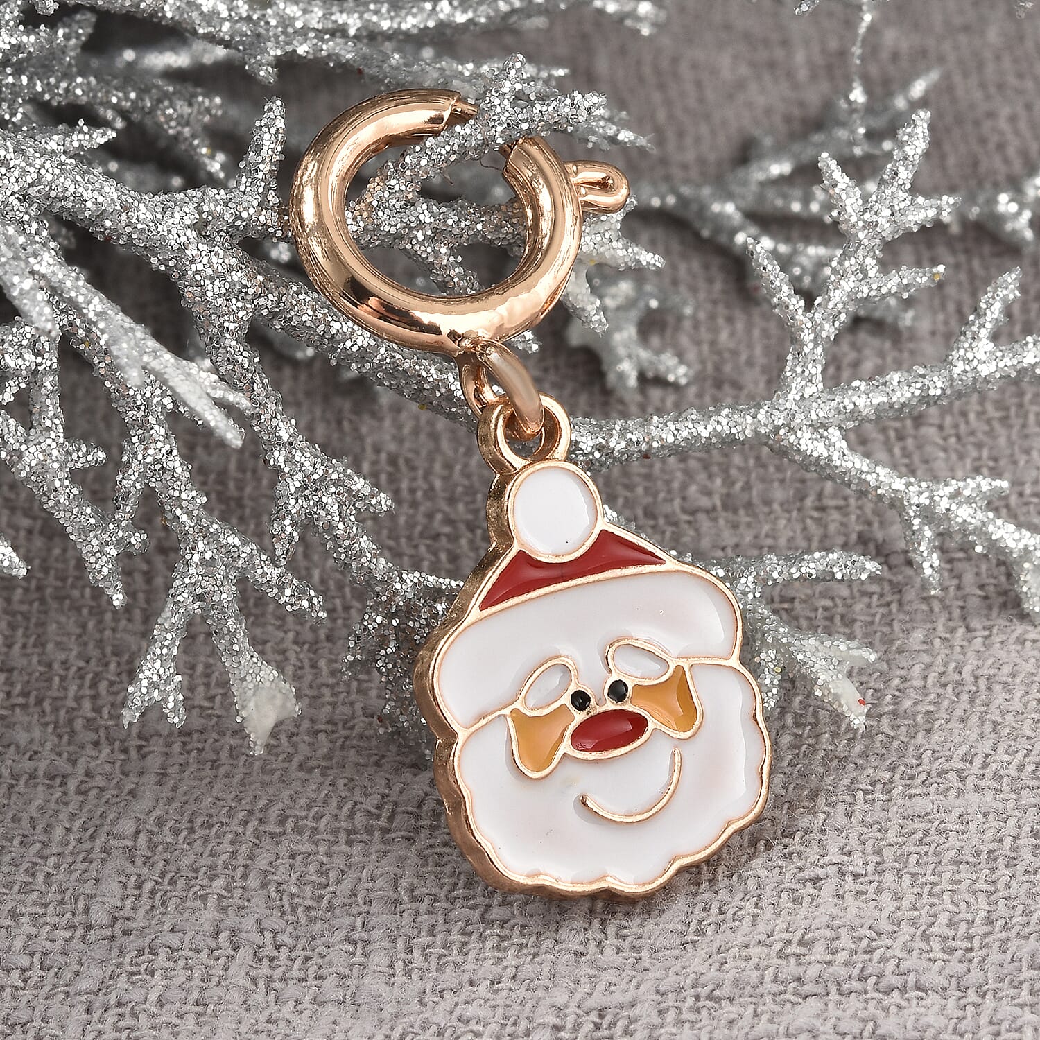 Christmas Santa Claus Enamelled Charm in Yellow Gold Tone