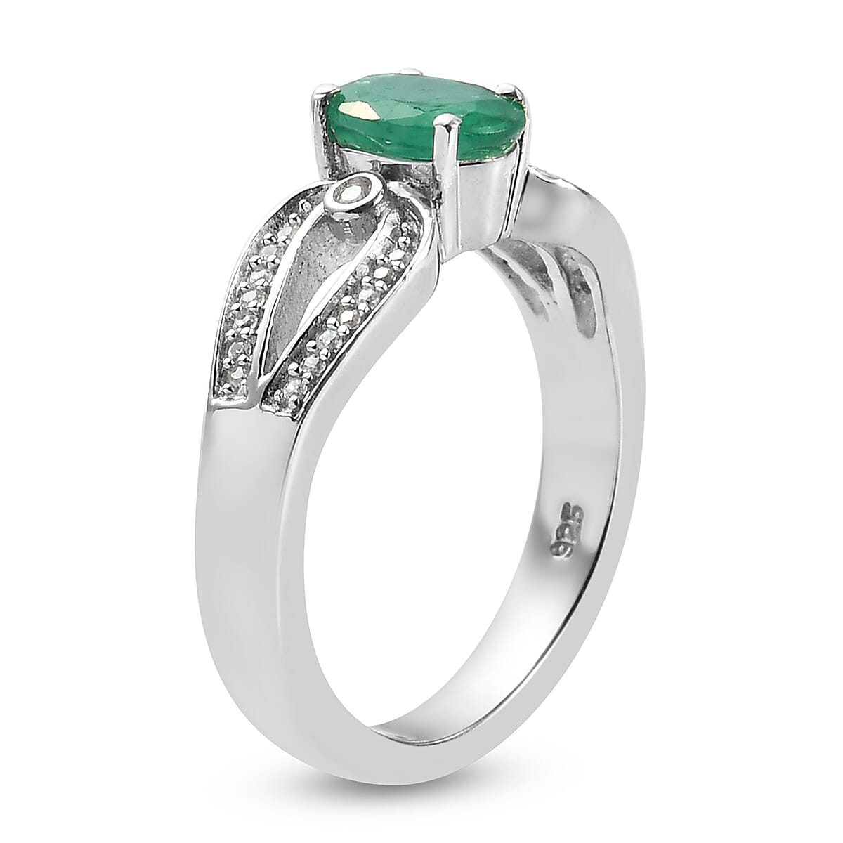 Santa Terezinha AAA Emerald & Natural Zircon Ring in Platinum Overlay Sterling Silver