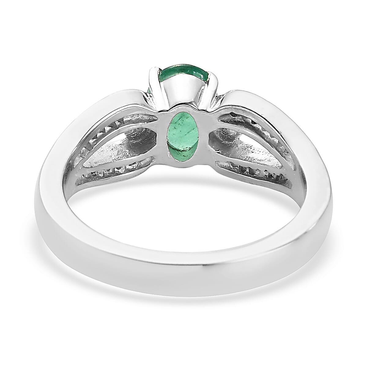 Santa Terezinha AAA Emerald & Natural Zircon Ring in Platinum Overlay Sterling Silver