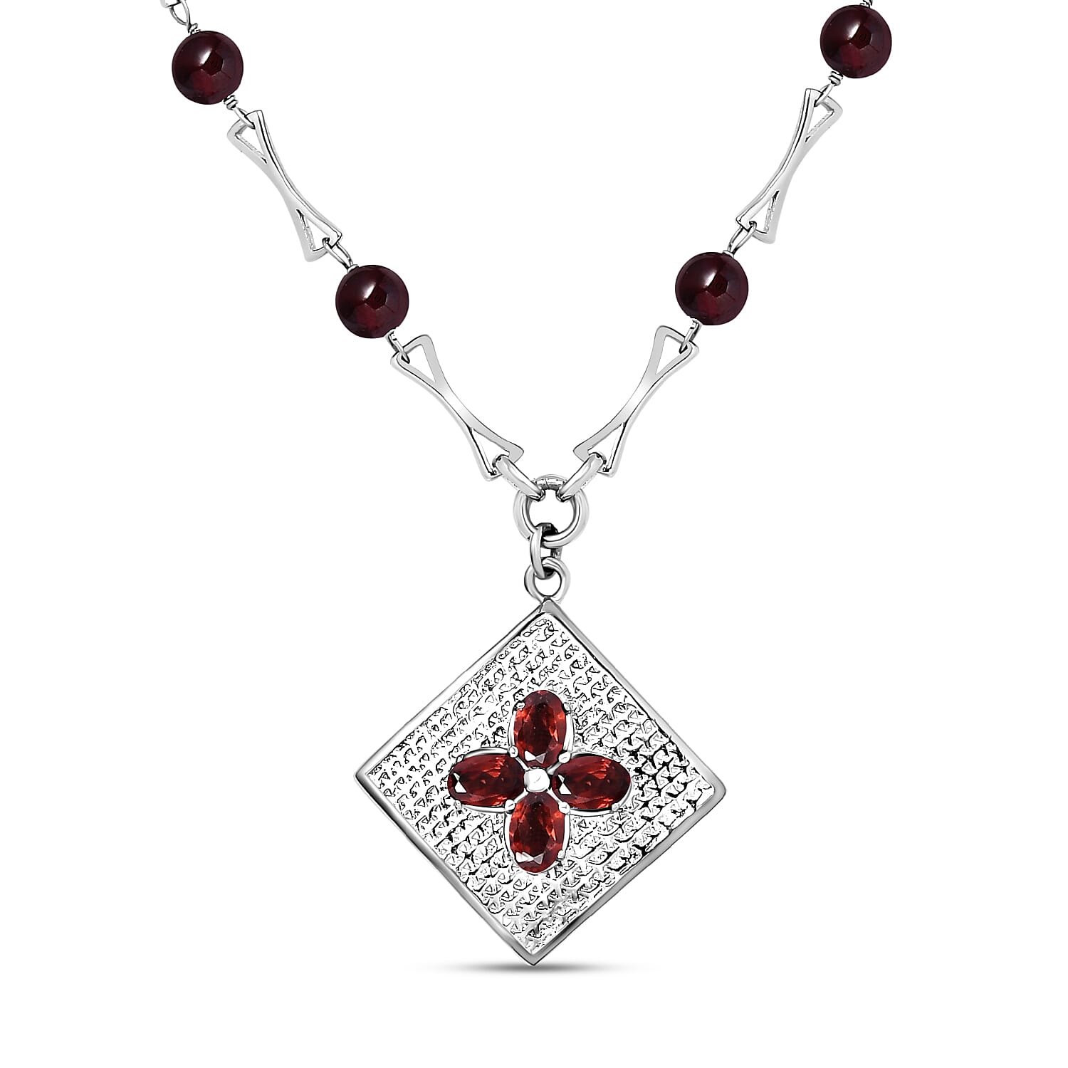 Mozambique Garnet and Rhodolite Garnet Necklace (Size - 18) in Silver Tone 30.94 Ct.