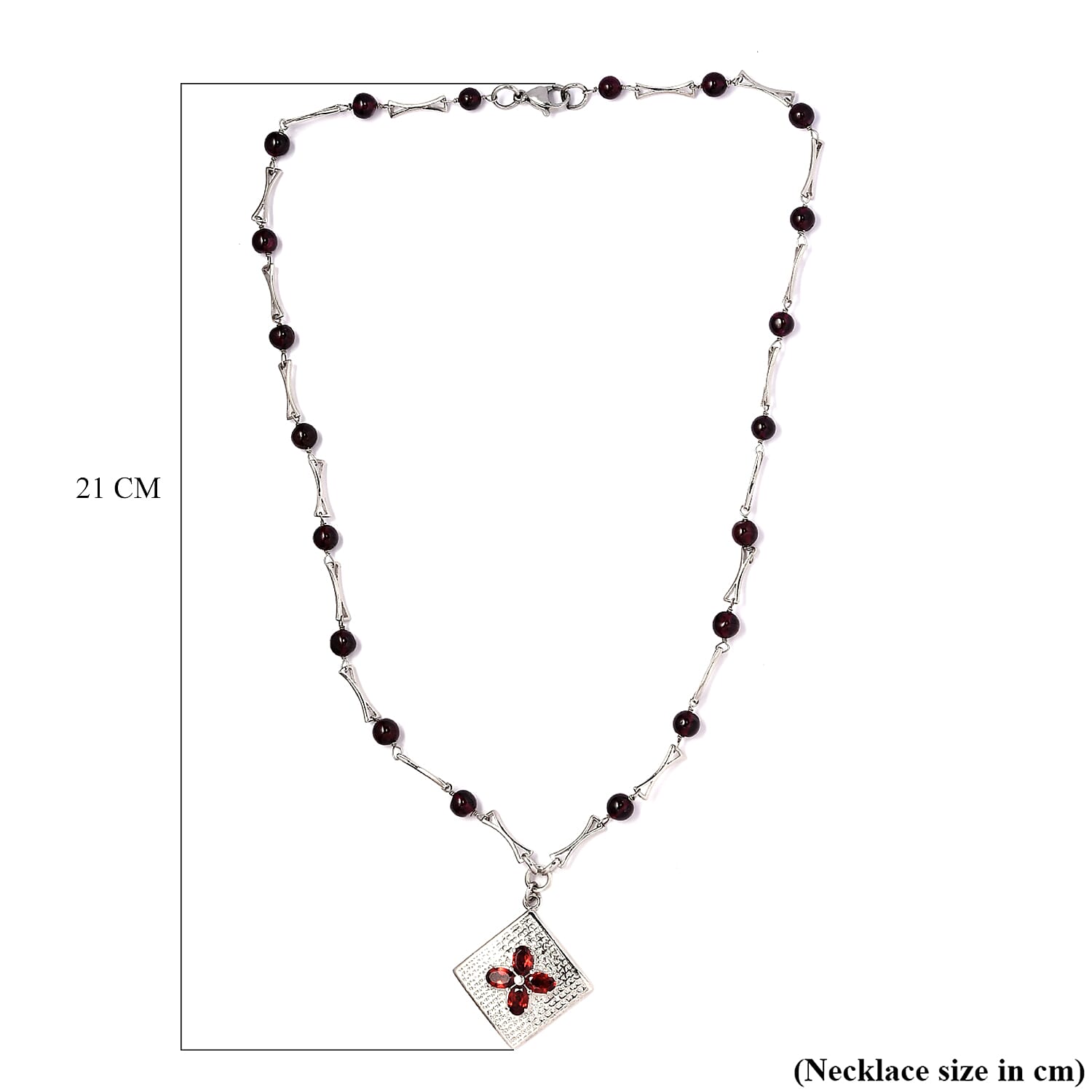 Mozambique Garnet and Rhodolite Garnet Necklace (Size - 18) in Silver Tone 30.94 Ct.