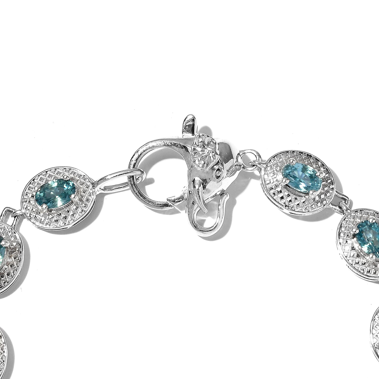 Ratanakiri Blue Zircon Bracelet (Size 7.5) in Platinum Overlay Sterling Silver 8.02 Ct, Silver wt. 12.38 Gms