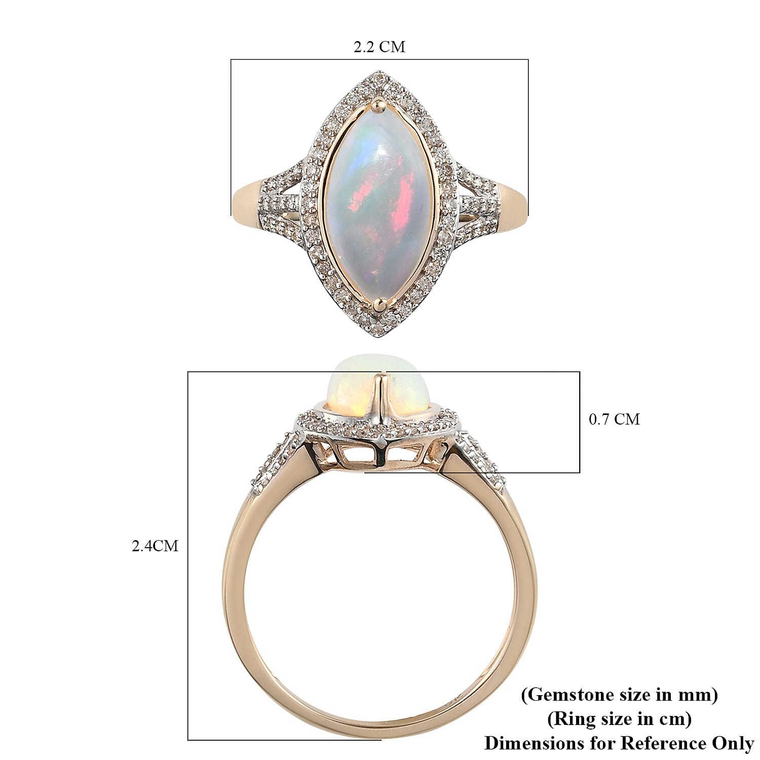9K Yellow Gold AAA Natural Ethiopian Welo Opal and Diamond Ring 2.30 Ct.
