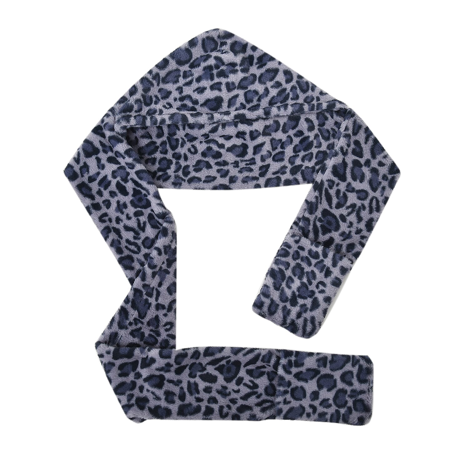 Leopard Pattern Faux Fur Hooded Scarf (Size 215x13cm) - Blue