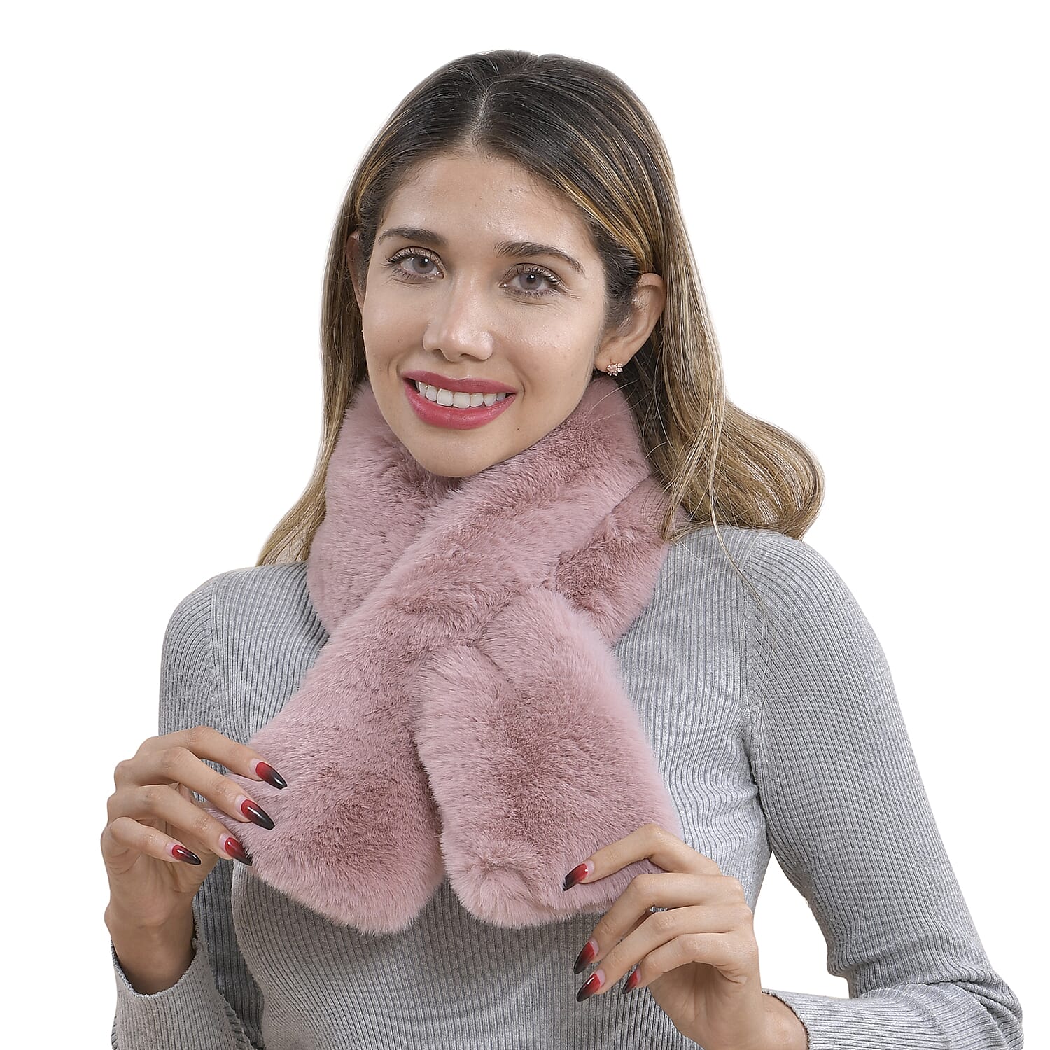 Faux Fur Scarf (Size 175x65 Cm) - Pink