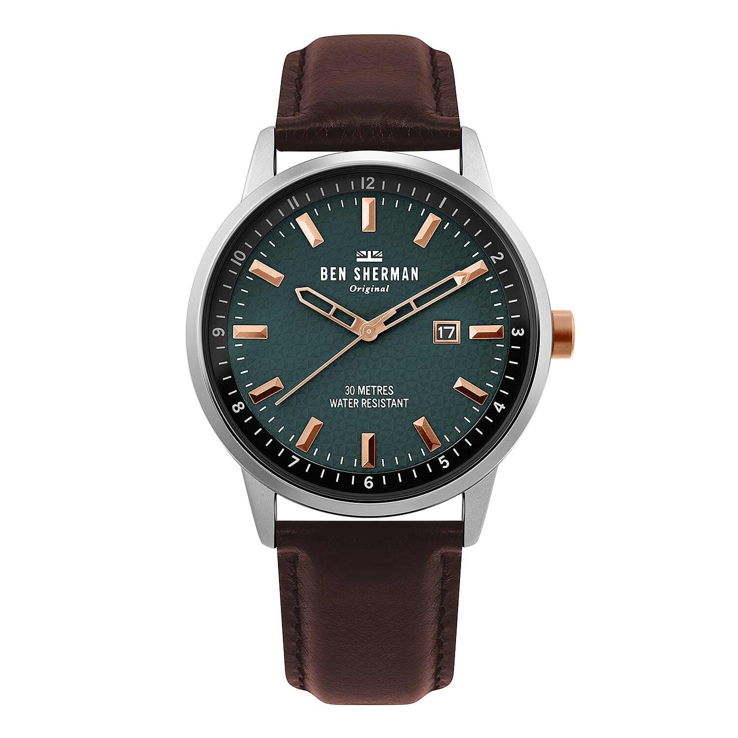Ben Sherman Matte Green Dial  Mens Watch with Brown Leather Strap, 43mm