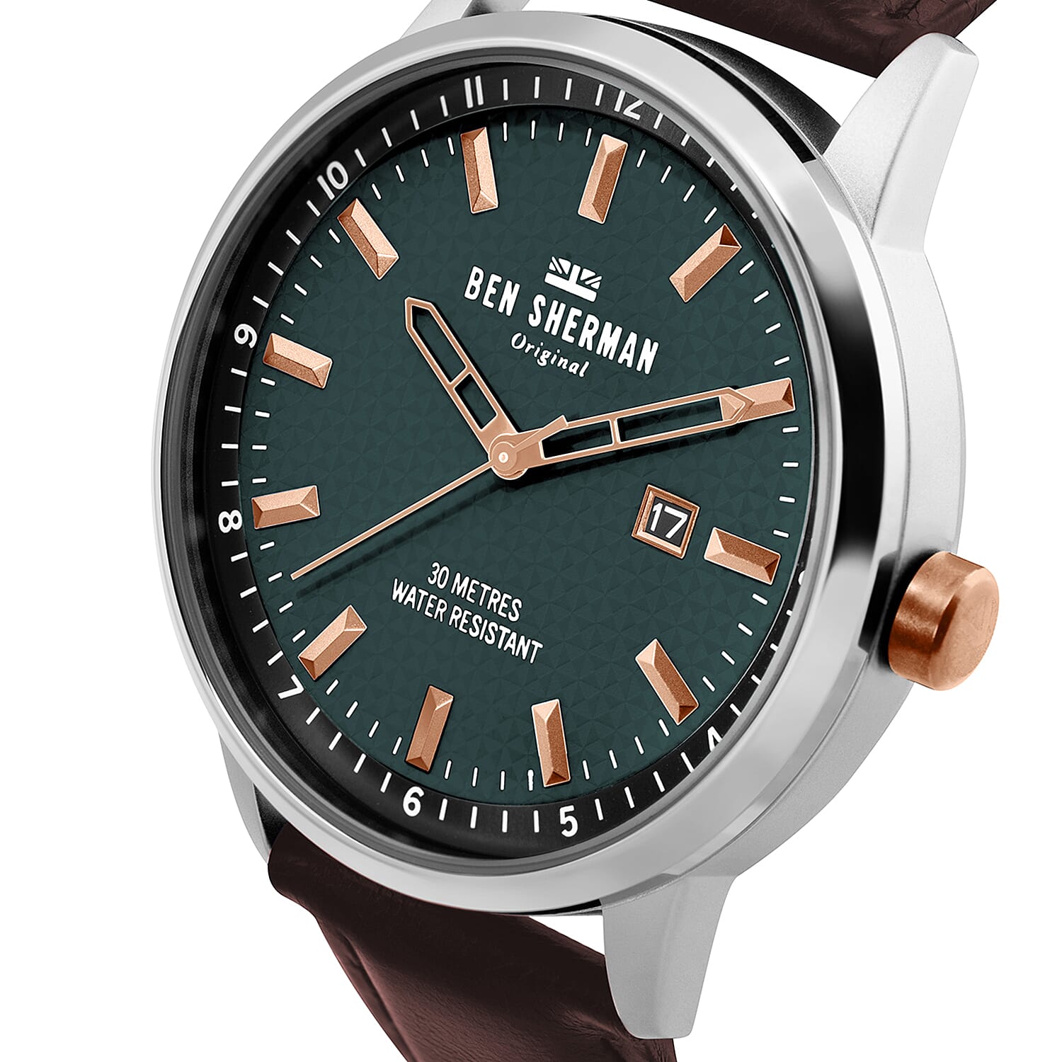 Ben Sherman Matte Green Dial  Mens Watch with Brown Leather Strap, 43mm