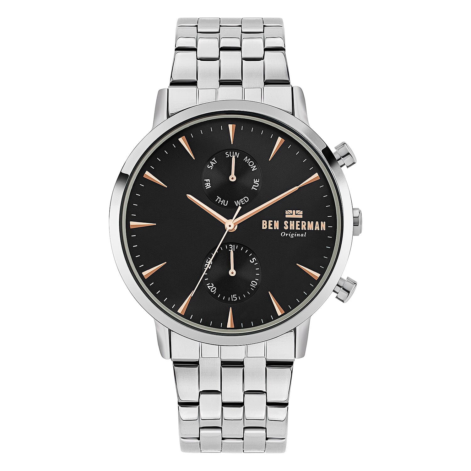 Ben Sherman Portobello Professional Let Black Multi Dial Mens Watch with Silver Chain Strap