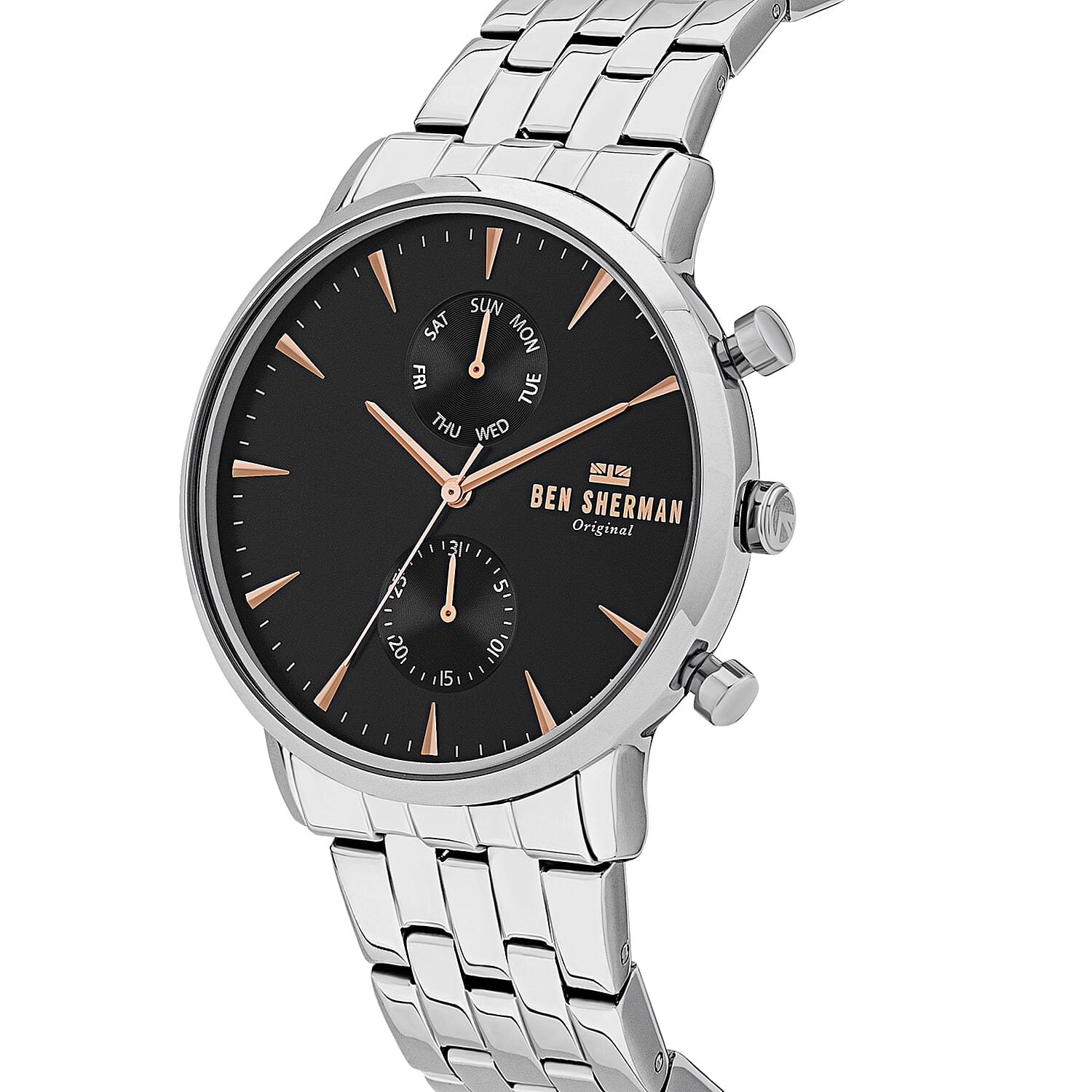 Ben Sherman Portobello Professional Let Black Multi Dial Mens Watch with Silver Chain Strap