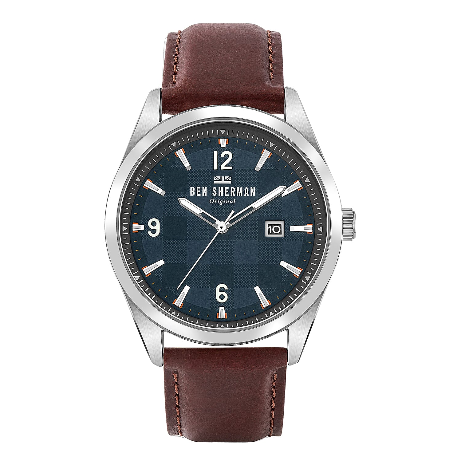 Ben Sherman Carnaby Check Navy Dial Mens Watch with Light Brown Leather Strap