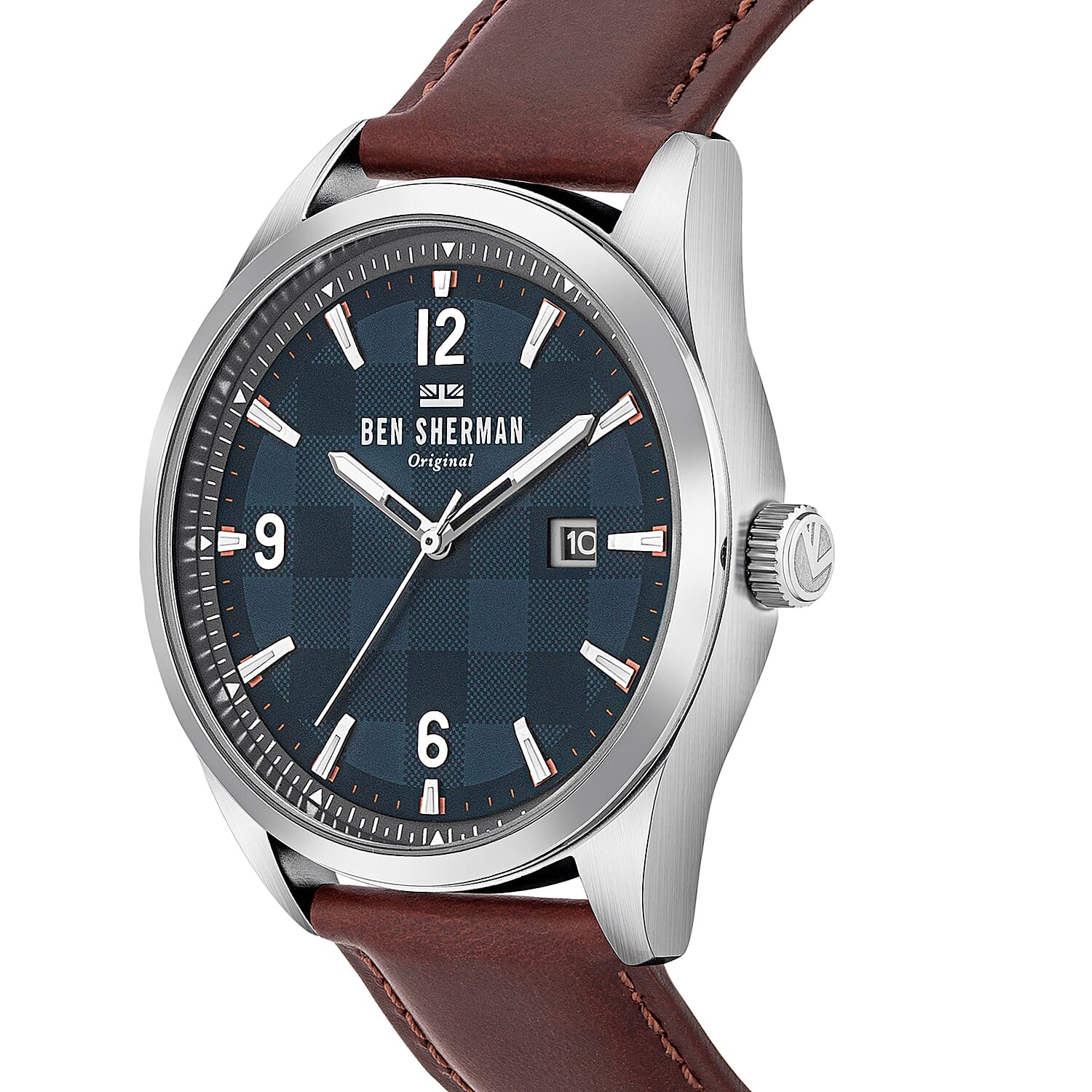 Ben Sherman Carnaby Check Navy Dial Mens Watch with Light Brown Leather Strap