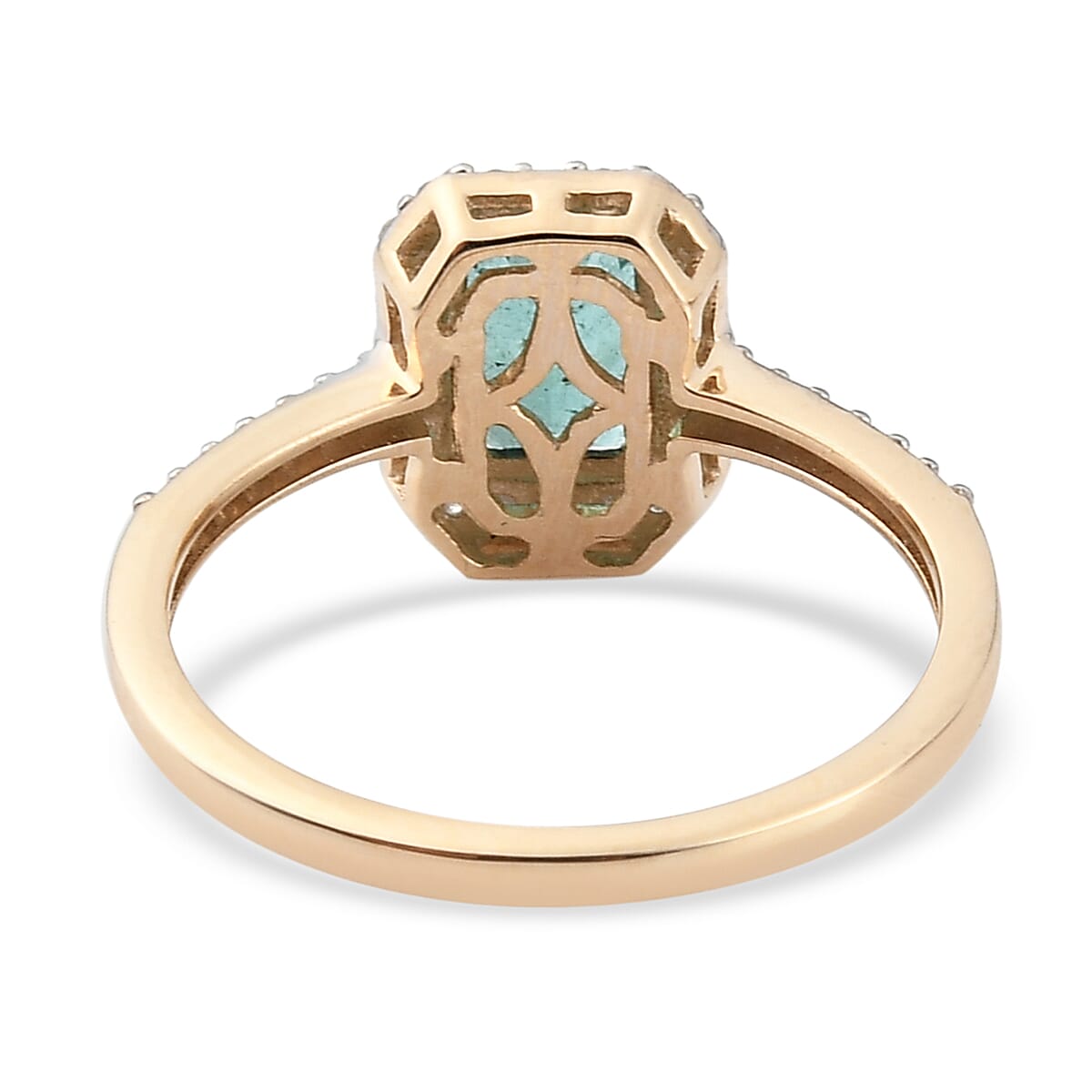 9K Yellow Gold AA Kagem Zambian Emerald and Diamond Halo Ring 1.20 Ct.