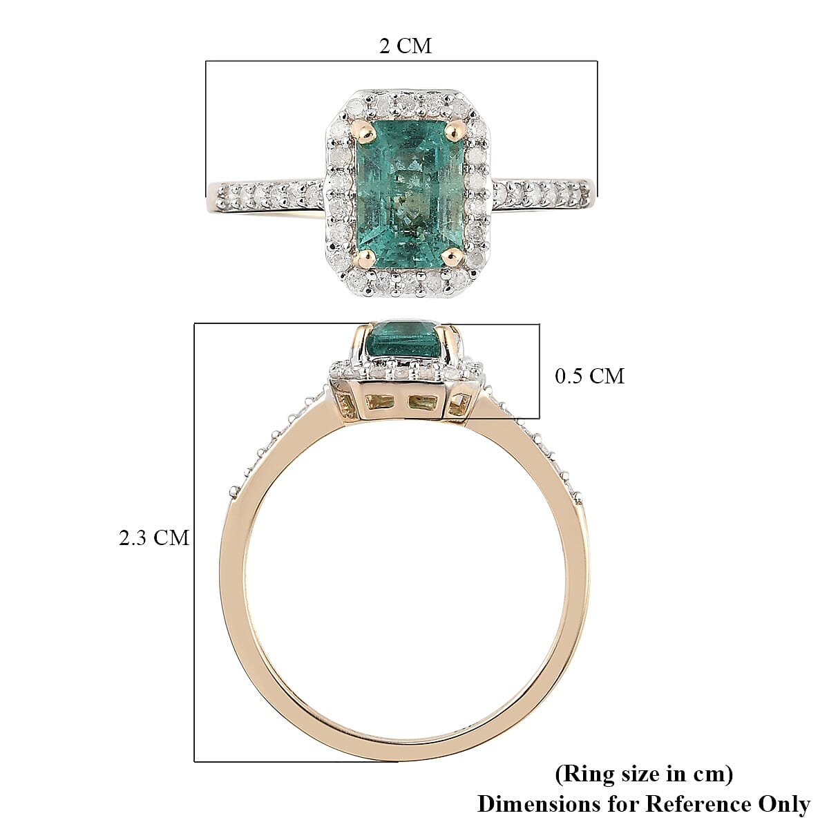 9K Yellow Gold AA Kagem Zambian Emerald and Diamond Halo Ring 1.20 Ct.
