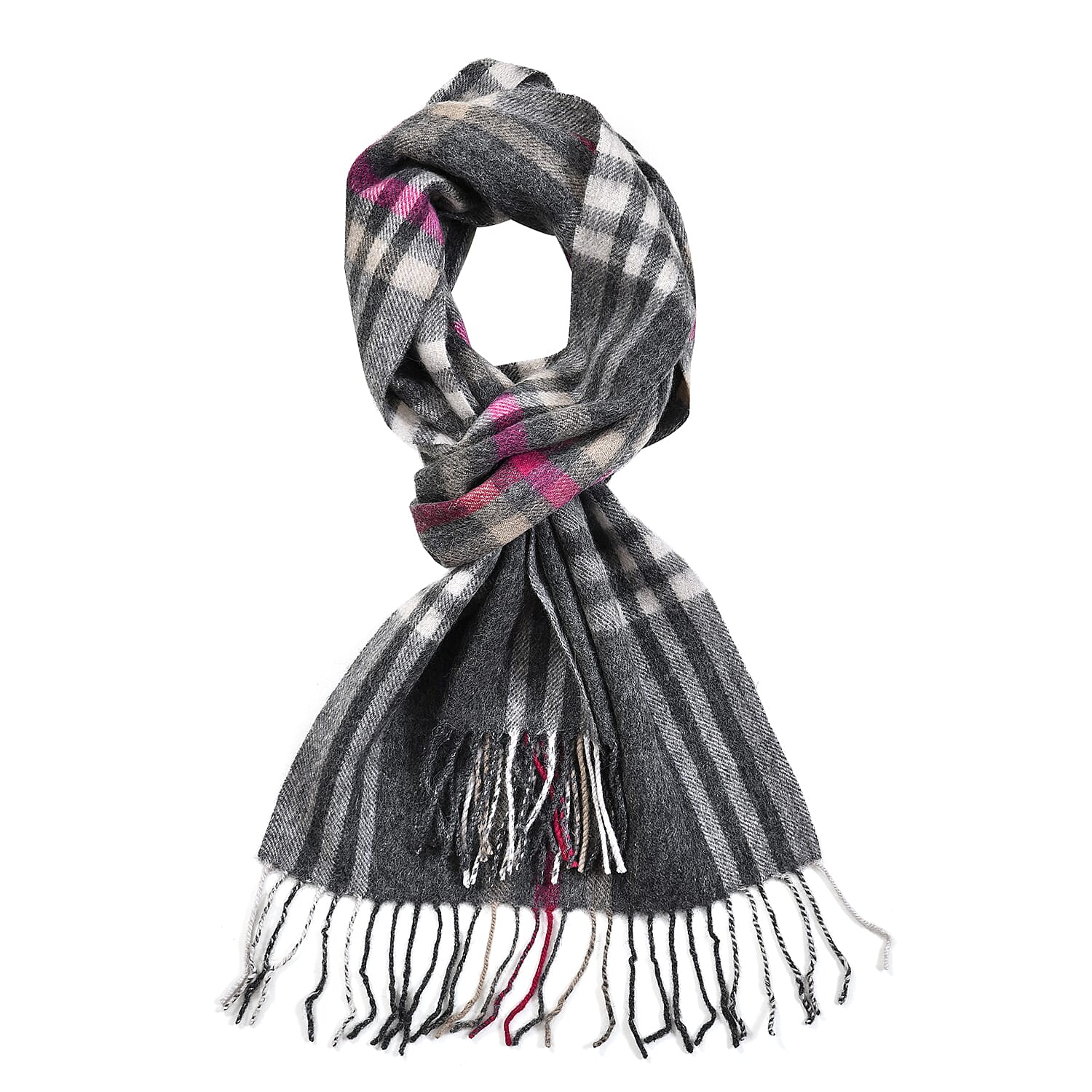 La Marey Woolen Checkered Pattern Scarf - Grey & Red