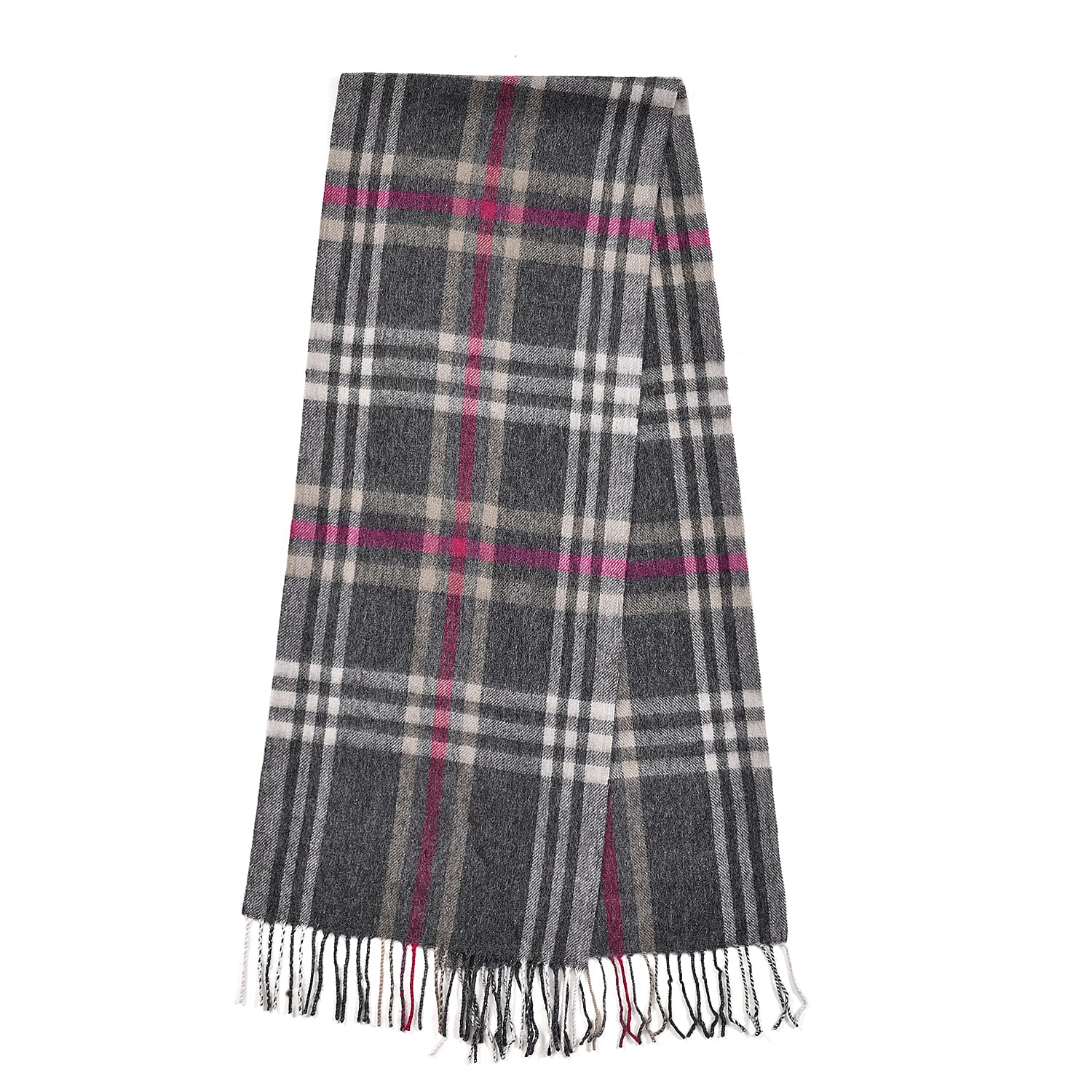 La Marey Woolen Checkered Pattern Scarf - Grey & Red
