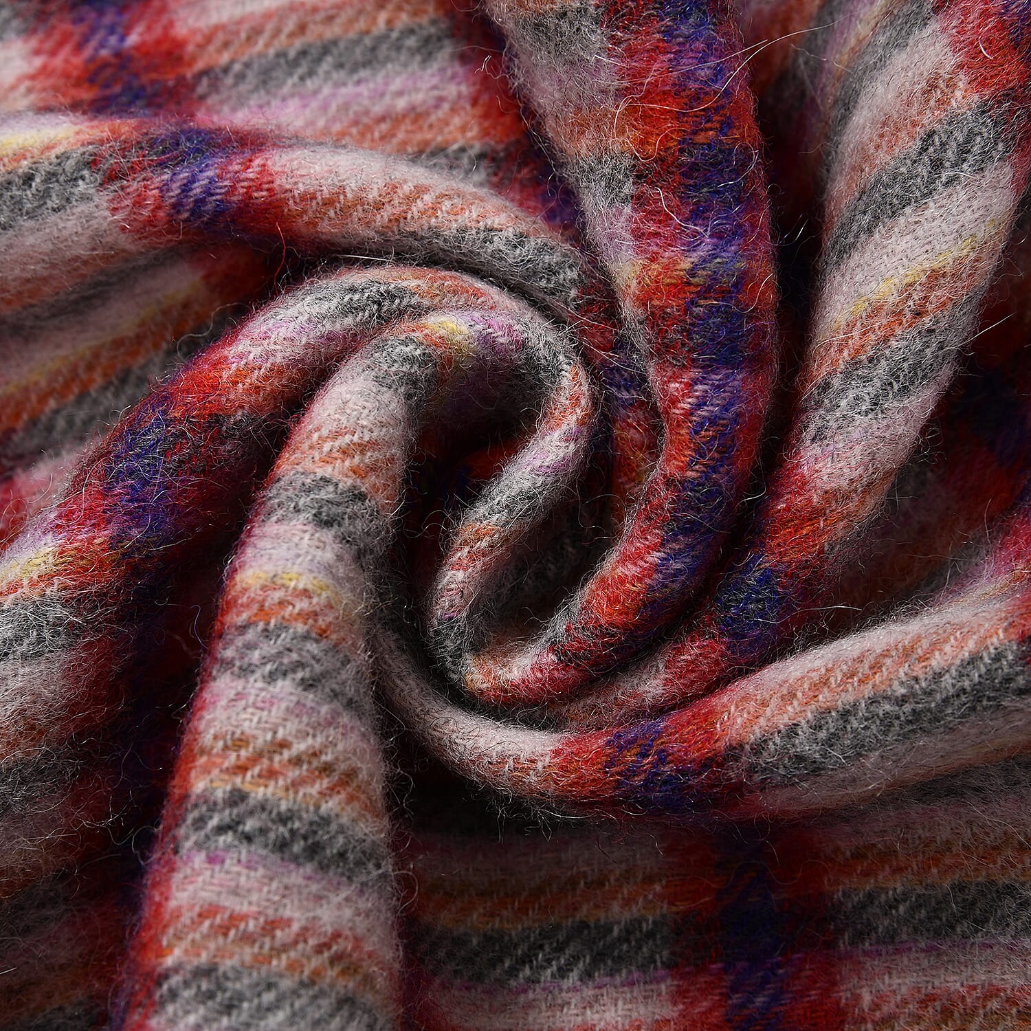 La Marey 100% Wool Check Pattern Scarf (Size 160x30 Cm) - Pink & Multi