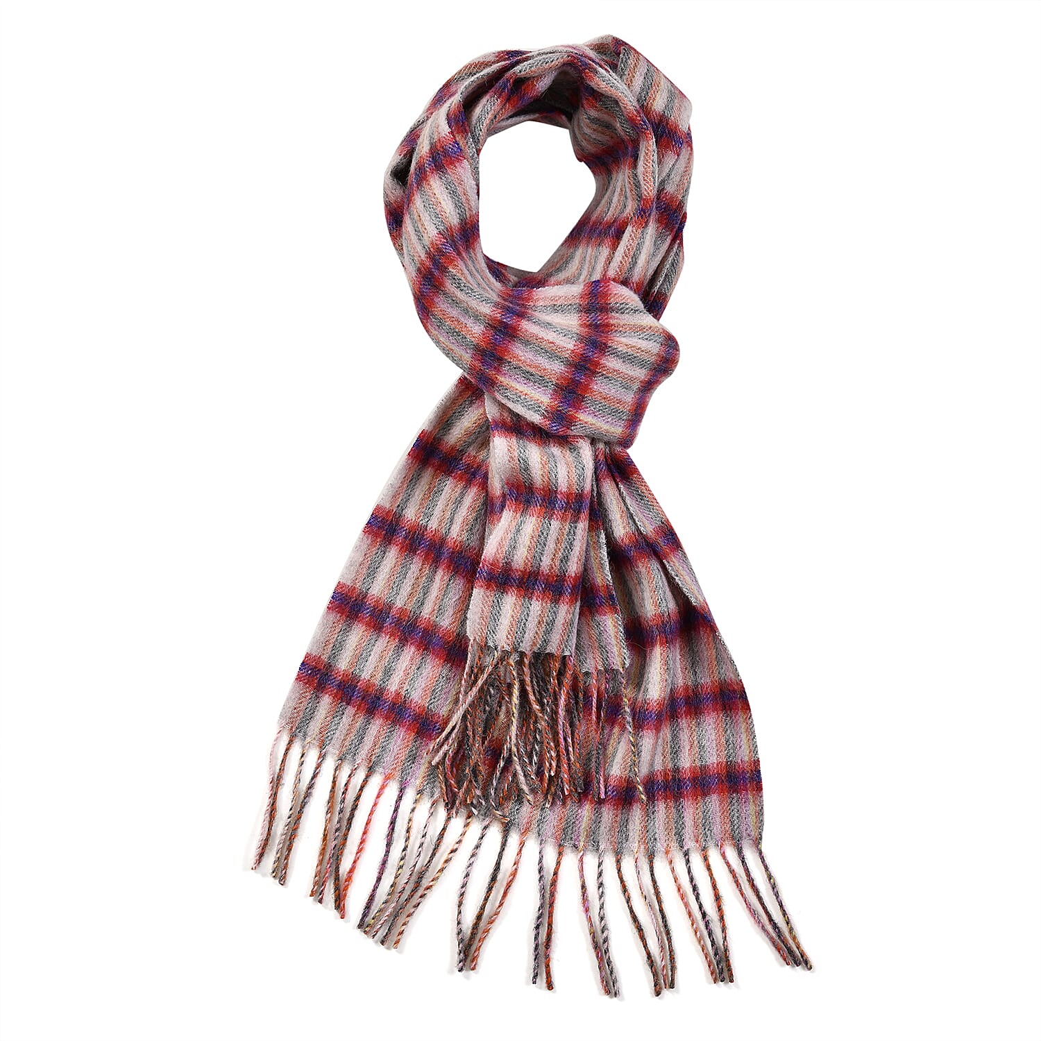 La Marey 100% Wool Check Pattern Scarf (Size 160x30 Cm) - Pink & Multi