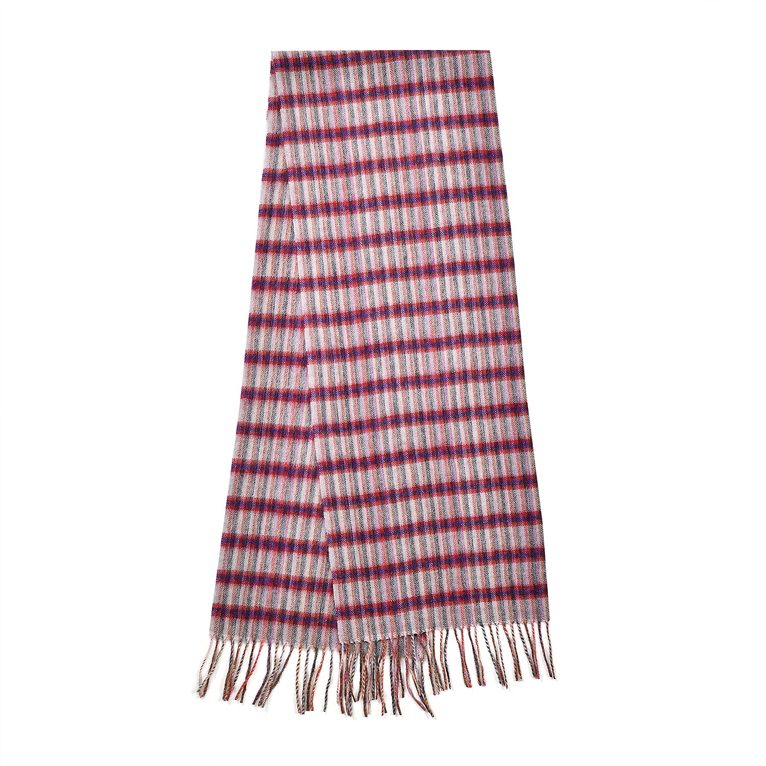 La Marey 100% Wool Check Pattern Scarf (Size 160x30 Cm) - Pink & Multi