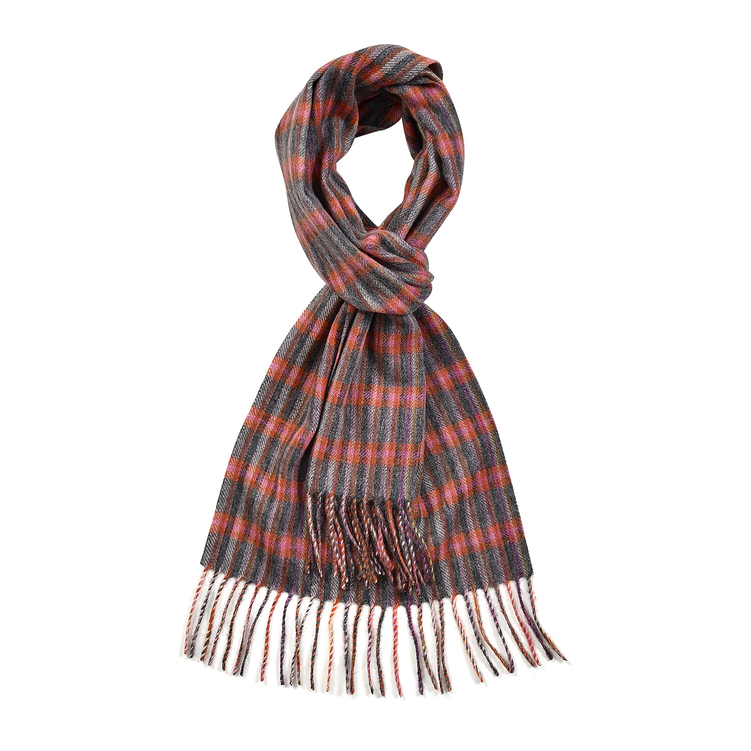 La Marey 100% Wool Check Pattern Scarf (Size 160x30 Cm) - Red & Grey