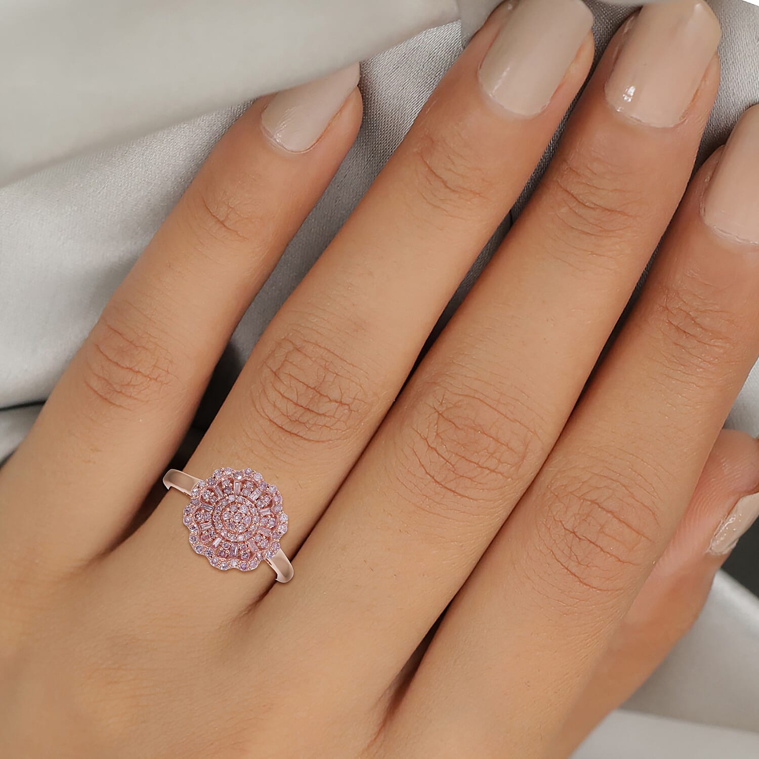 9K Rose Gold Pink Diamond Floral Ring 0.52 Ct.