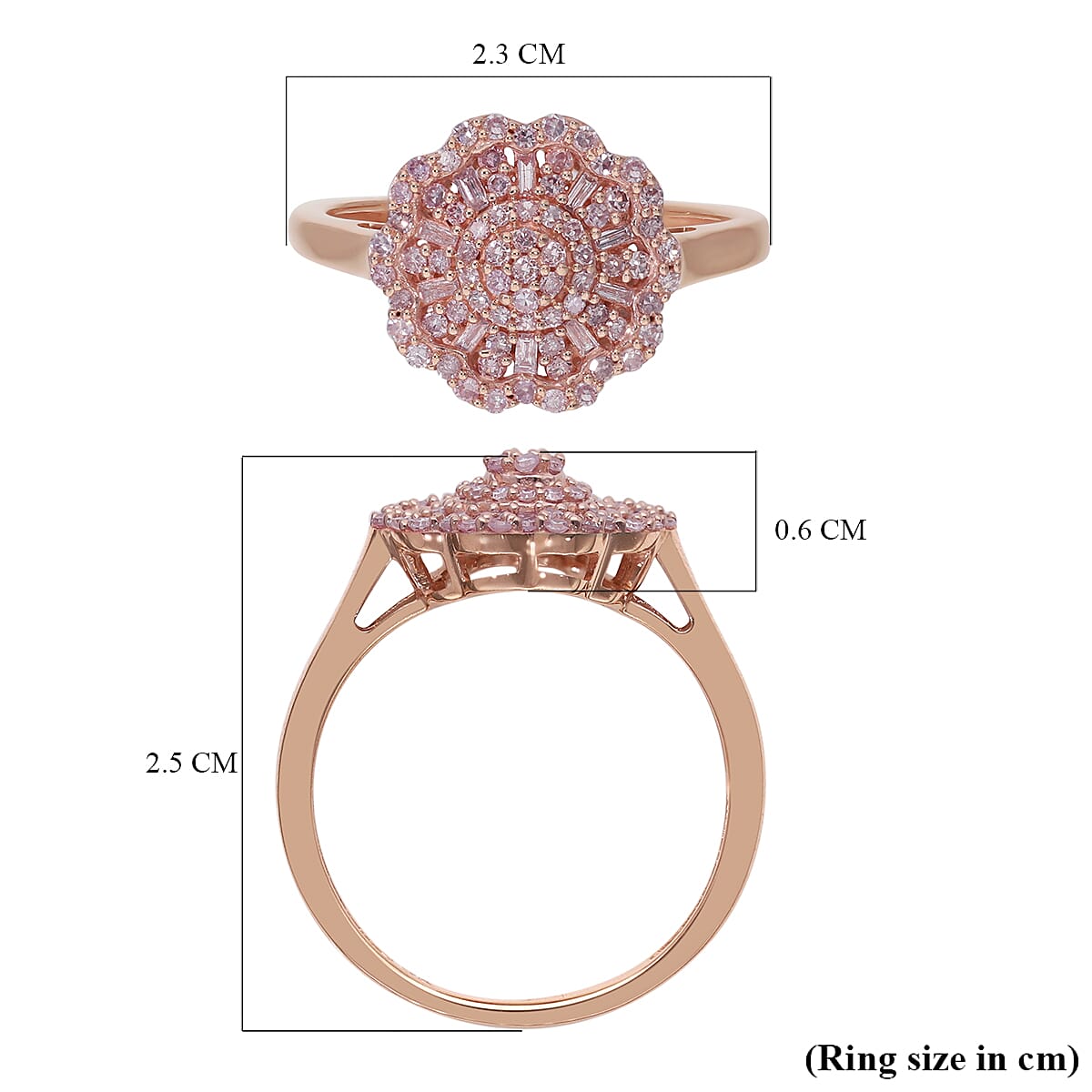 9K Rose Gold Pink Diamond Floral Ring 0.52 Ct.