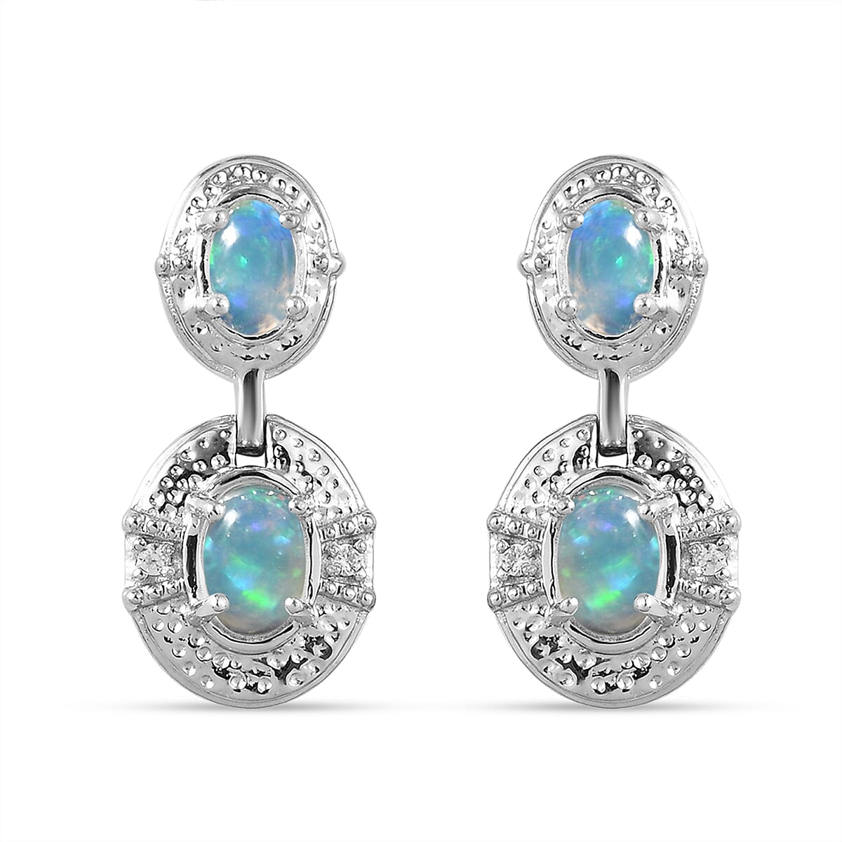 Ethiopian Welo Opal and Natural Cambodian Zircon Earrings (with Push Back) in Platinum Overlay Sterling Silver 1.18 Ct.