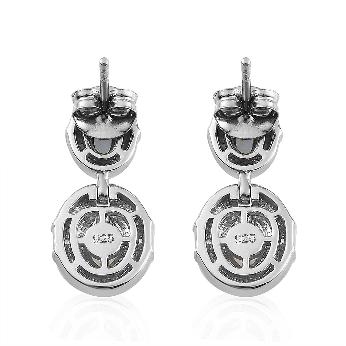 Ethiopian Welo Opal and Natural Cambodian Zircon Earrings (with Push Back) in Platinum Overlay Sterling Silver 1.18 Ct.