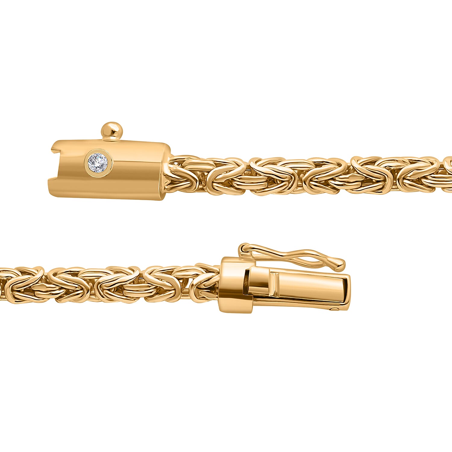 First Time Ever - Golden South Sea Pearl (11-12mm) Byzantine Bracelet (Size - 7) With Lab Grown Diamond YG Vermeil Sterling Silver First Time Ever - Golden South Sea Pearl (11-12mm) Byzantine Bracelet (Size - 7) With Lab Grown Diamond YG Vermeil Sterling Silver