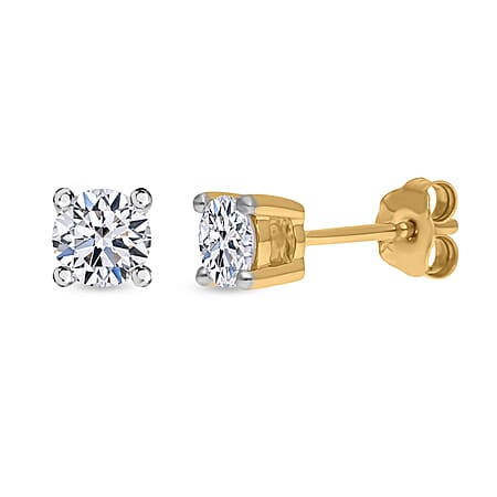 Luxuriant Diamond 0.5 Ct. Lab Grown Diamond Solitaire Stud Earrings in 9K Yellow Gold, SGL Certified