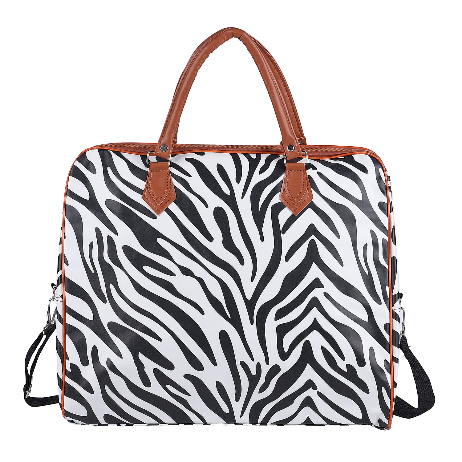 Zebra Pattern Travel Bag with Shoulder Strap (Size 43x38x20 Cm) - Black and White