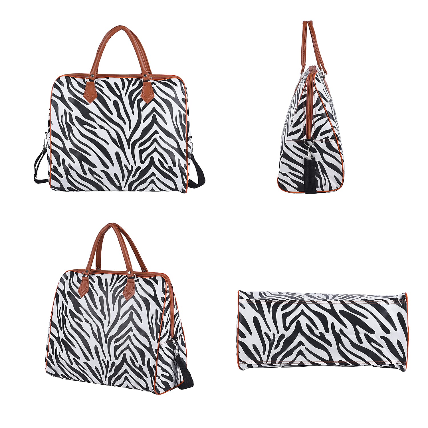 Zebra Pattern Travel Bag with Shoulder Strap (Size 43x38x20 Cm) - Black and White