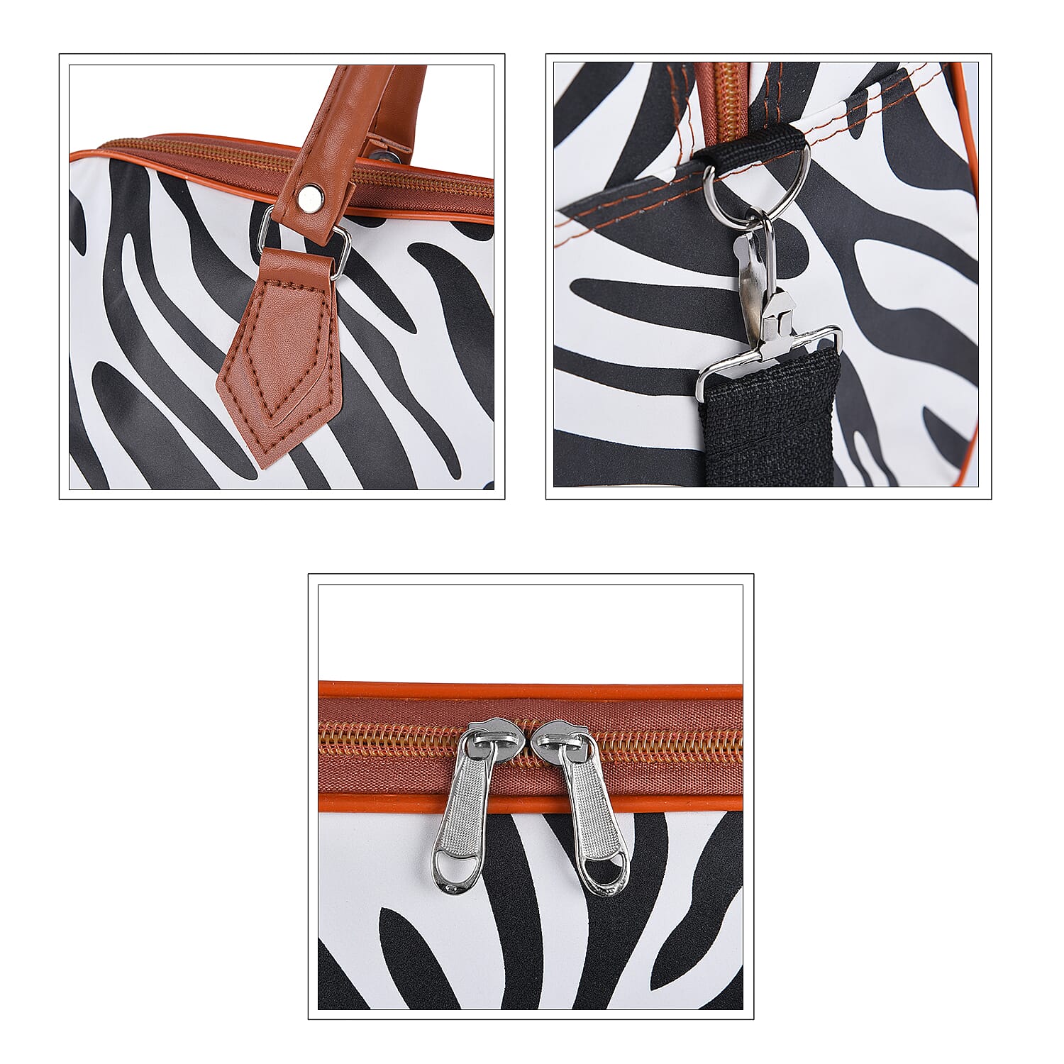 Zebra Pattern Travel Bag with Shoulder Strap (Size 43x38x20 Cm) - Black and White